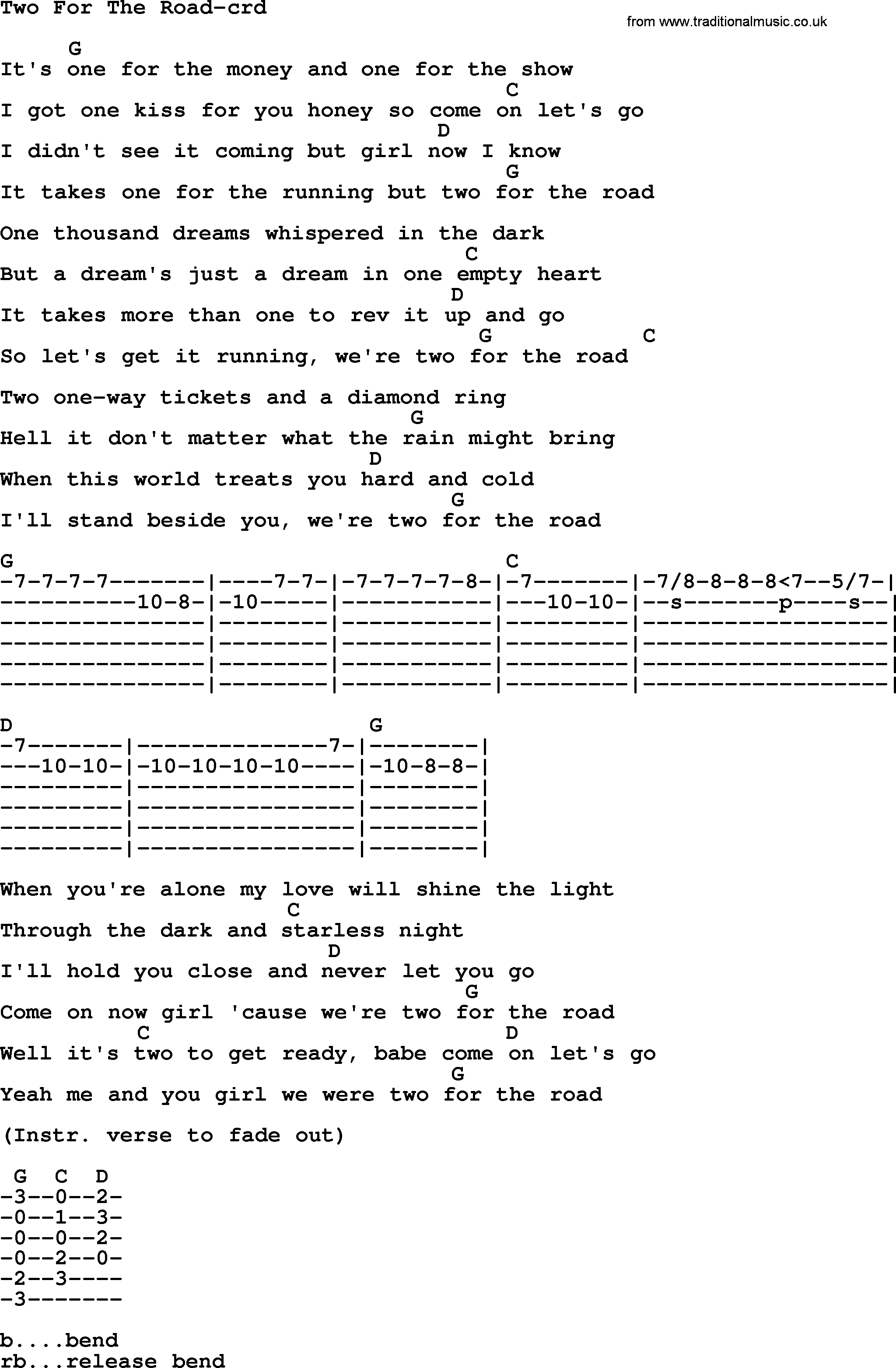 Bruce Springsteen song: Two For The Road, lyrics and chords