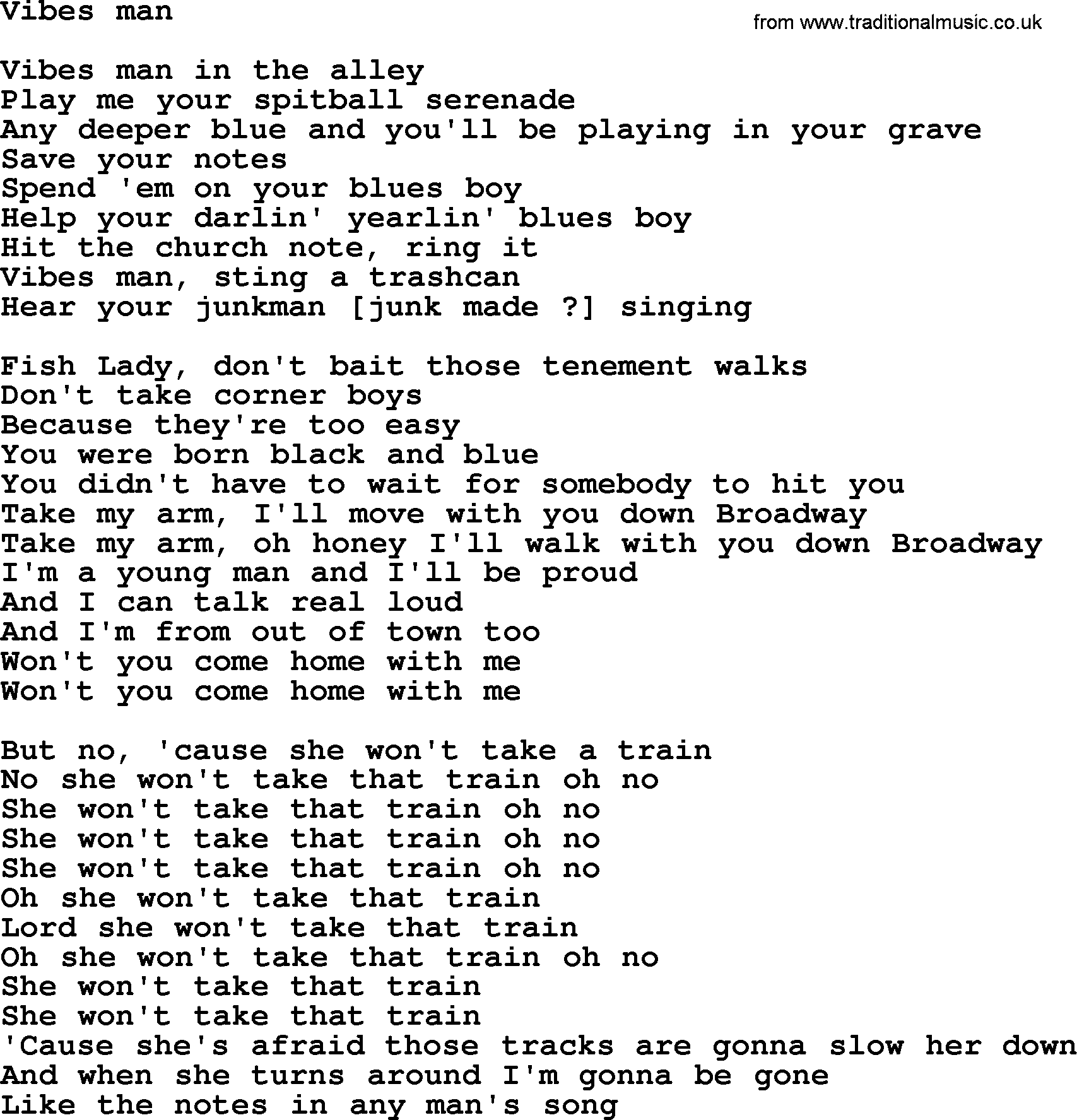 Bruce Springsteen song: Vibes Man lyrics