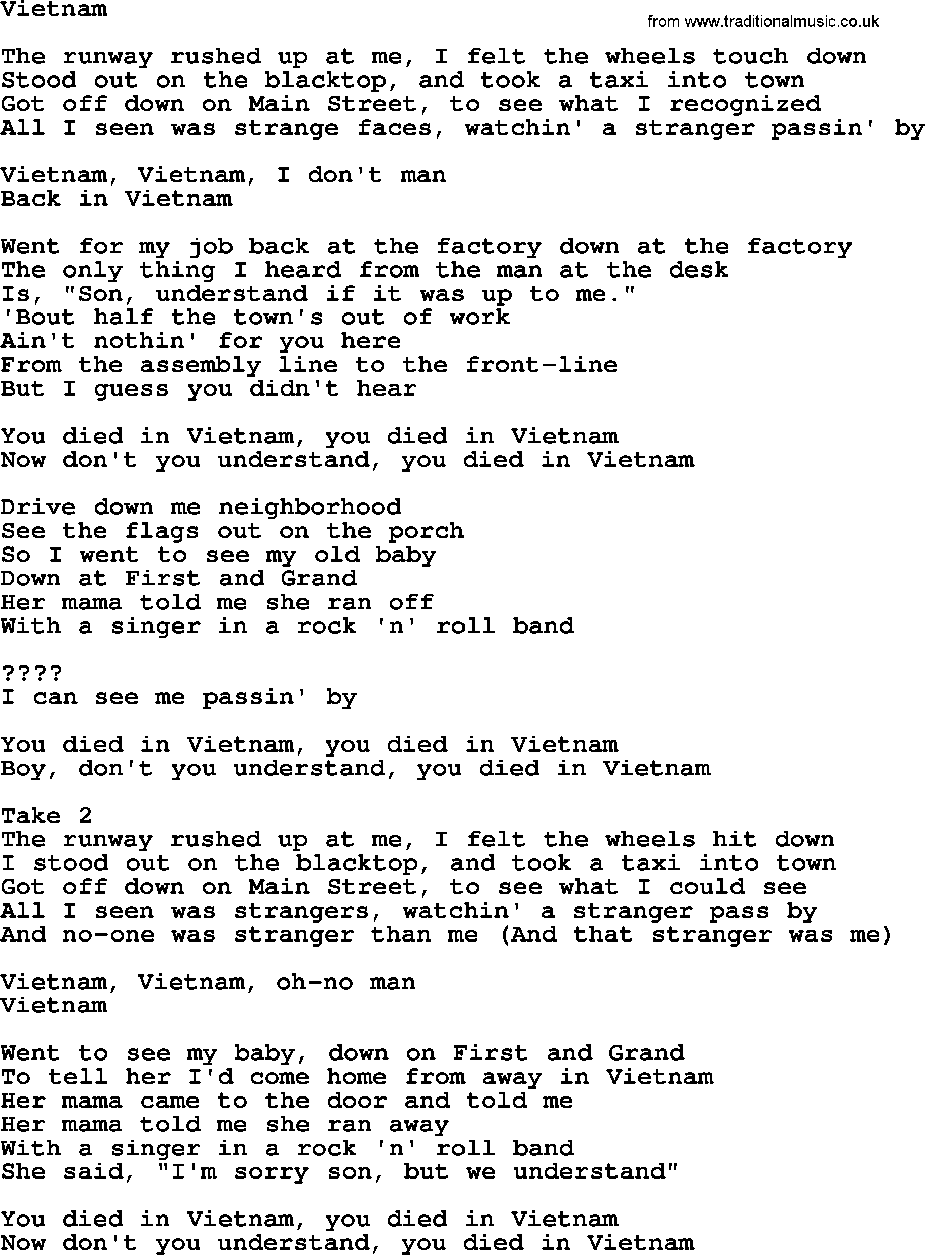 Bruce Springsteen song: Vietnam lyrics