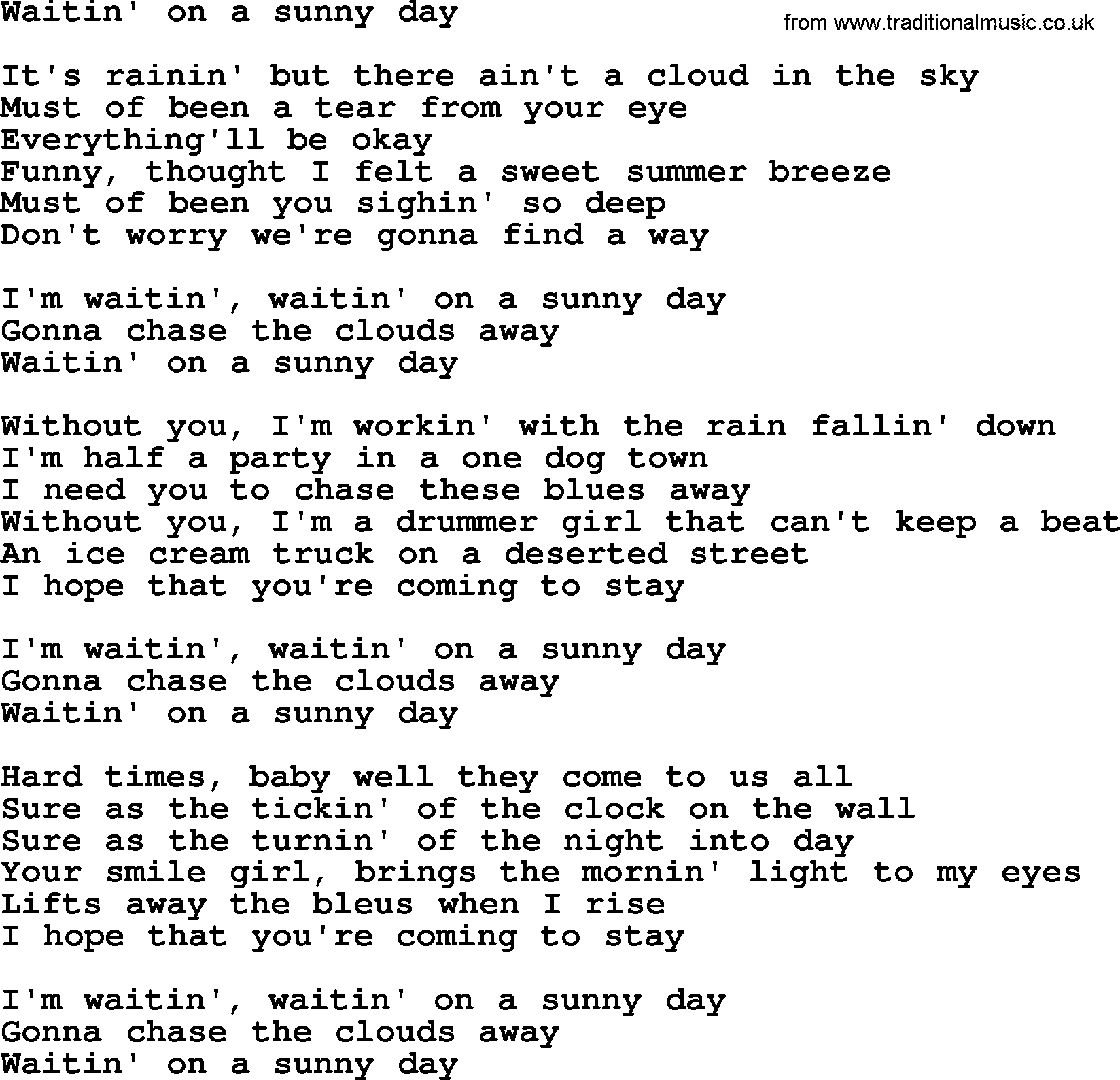 Bruce Springsteen song: Waitin' On A Sunny Day lyrics