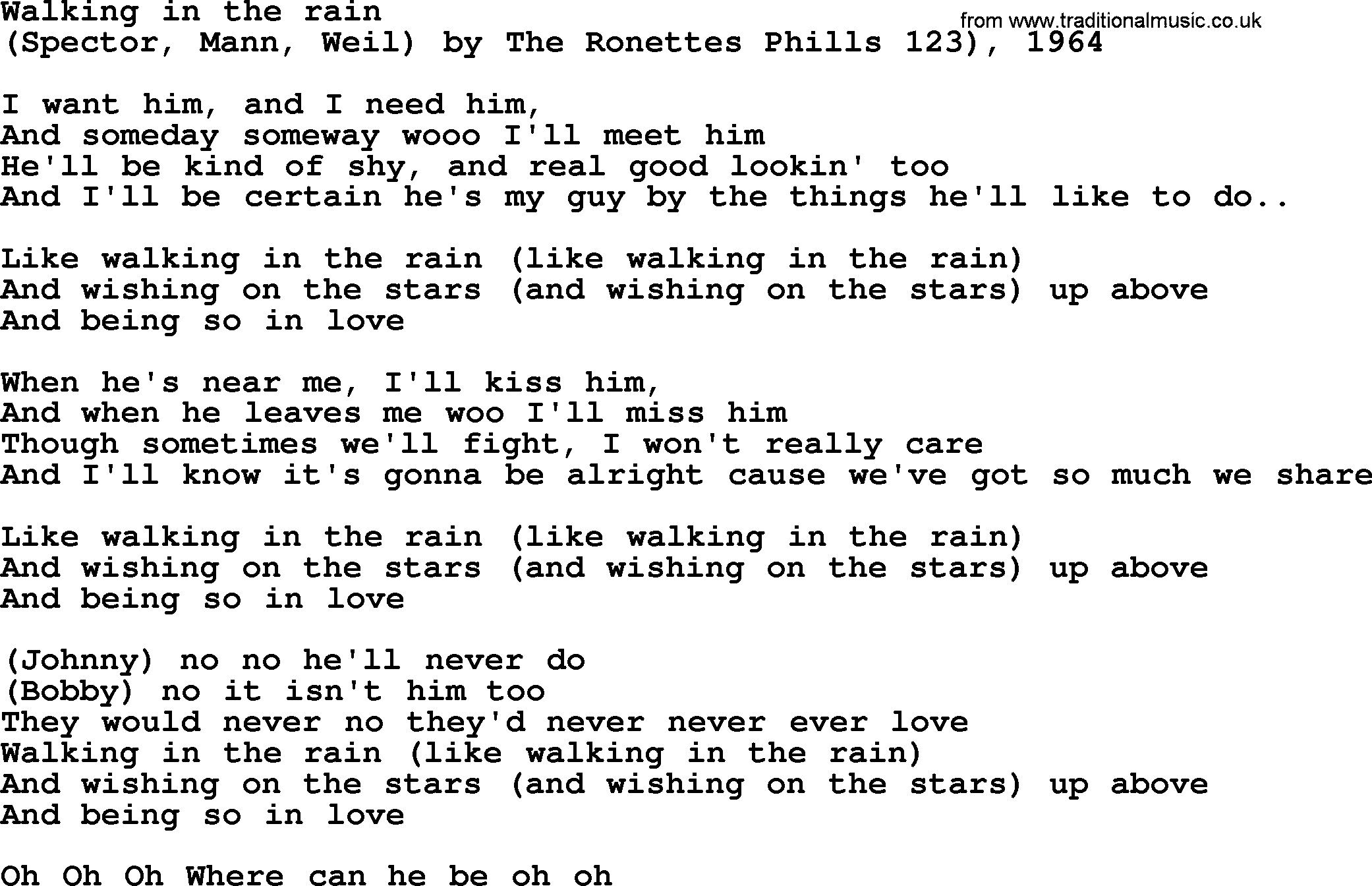 Bruce Springsteen song: Walking In The Rain lyrics