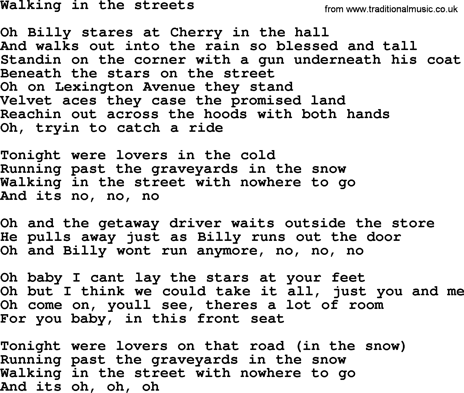 Bruce Springsteen song: Walking In The Streets lyrics