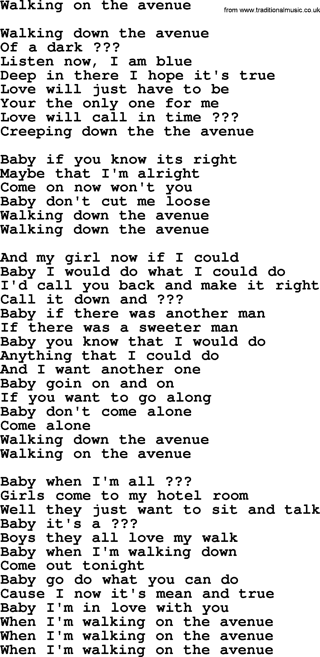 Bruce Springsteen song: Walking On The Avenue lyrics