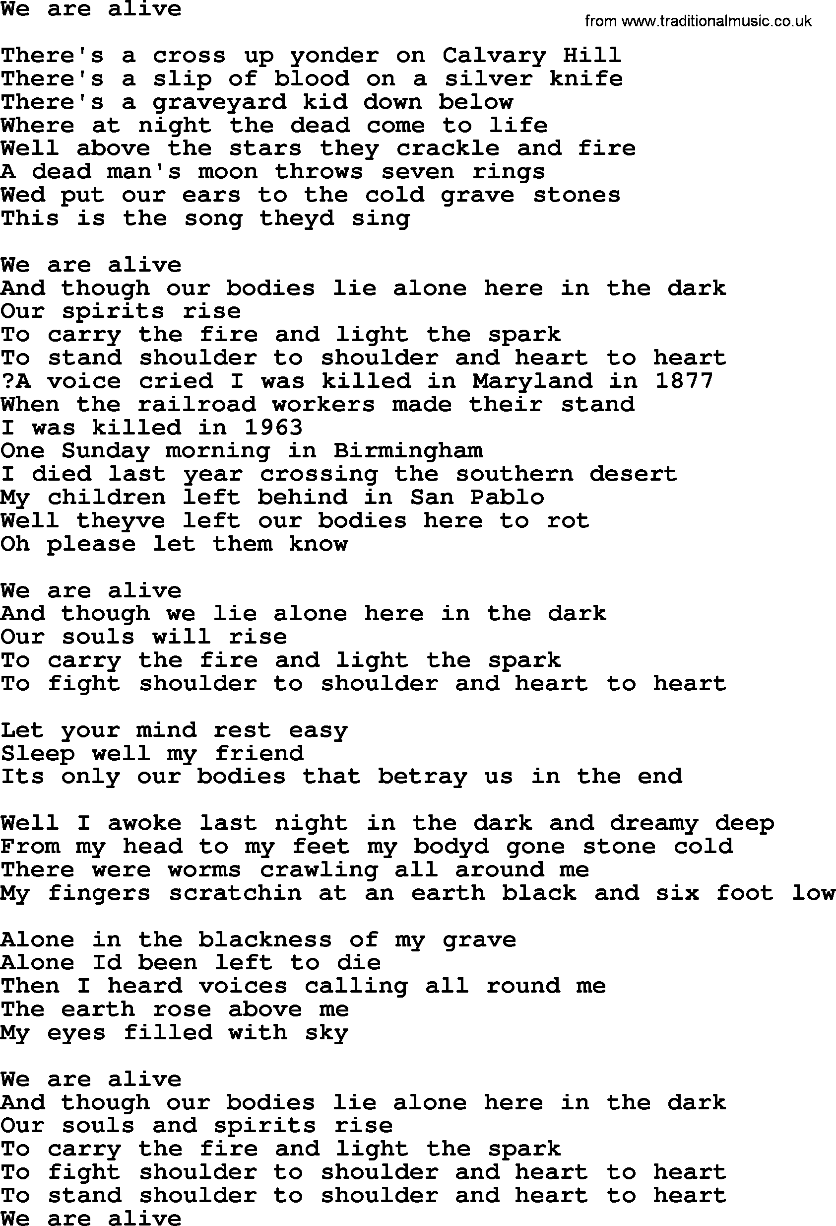 Bruce Springsteen song: We Are Alive lyrics
