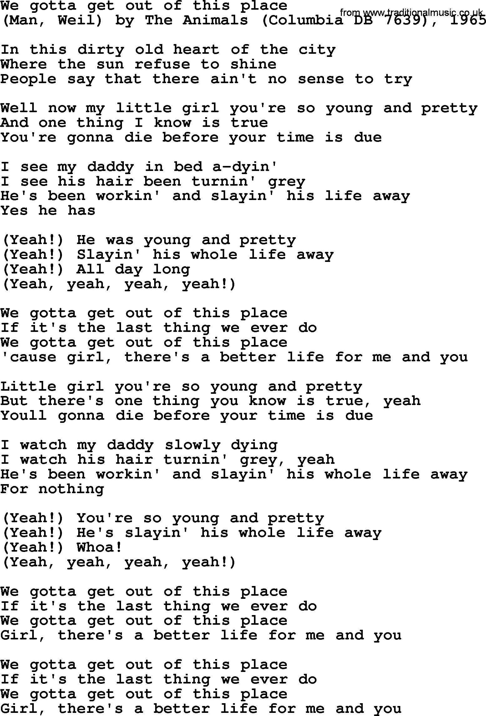 Bruce Springsteen song: We Gotta Get Out Of This Place lyrics