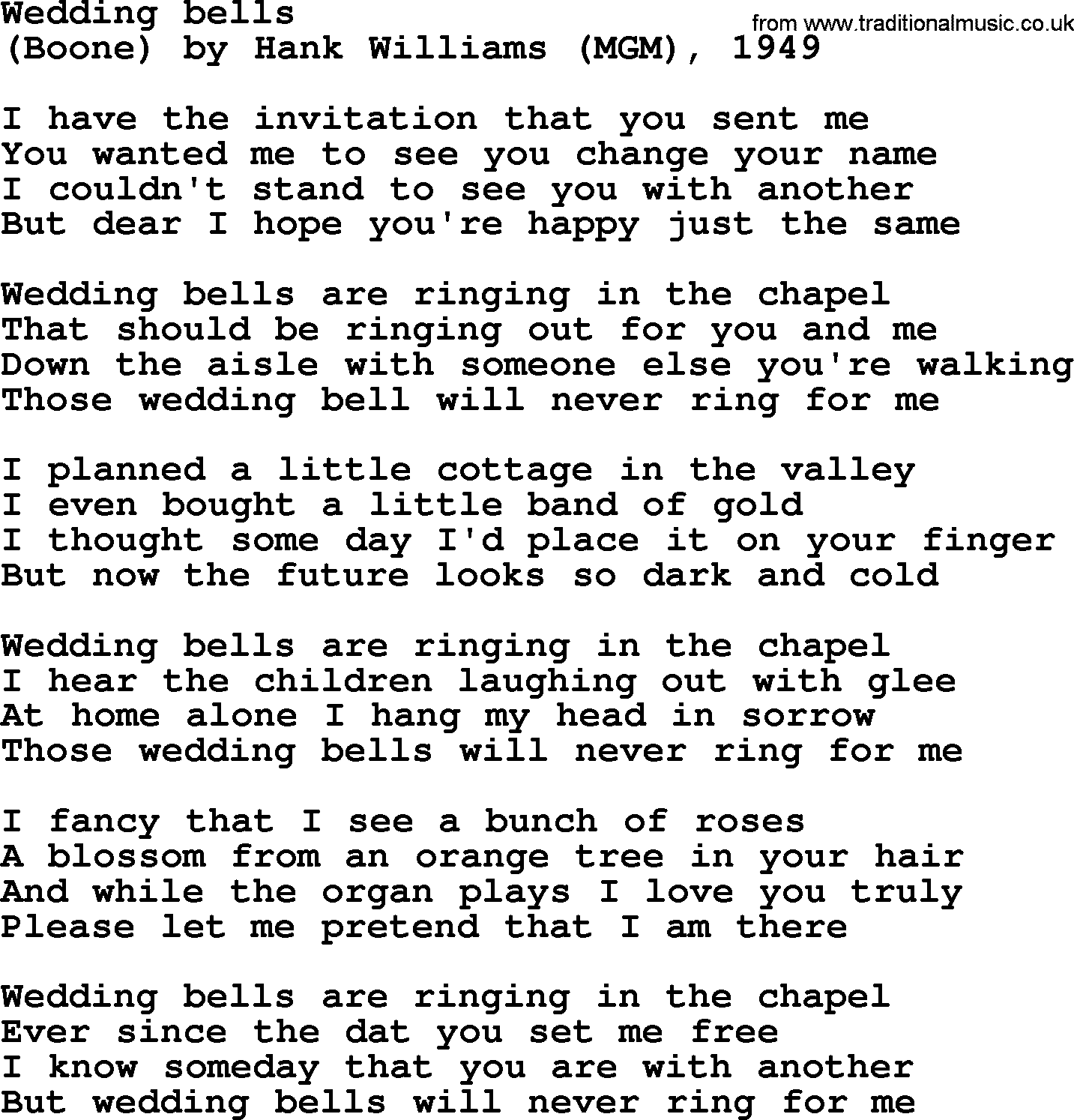 Bruce Springsteen song: Wedding Bells lyrics