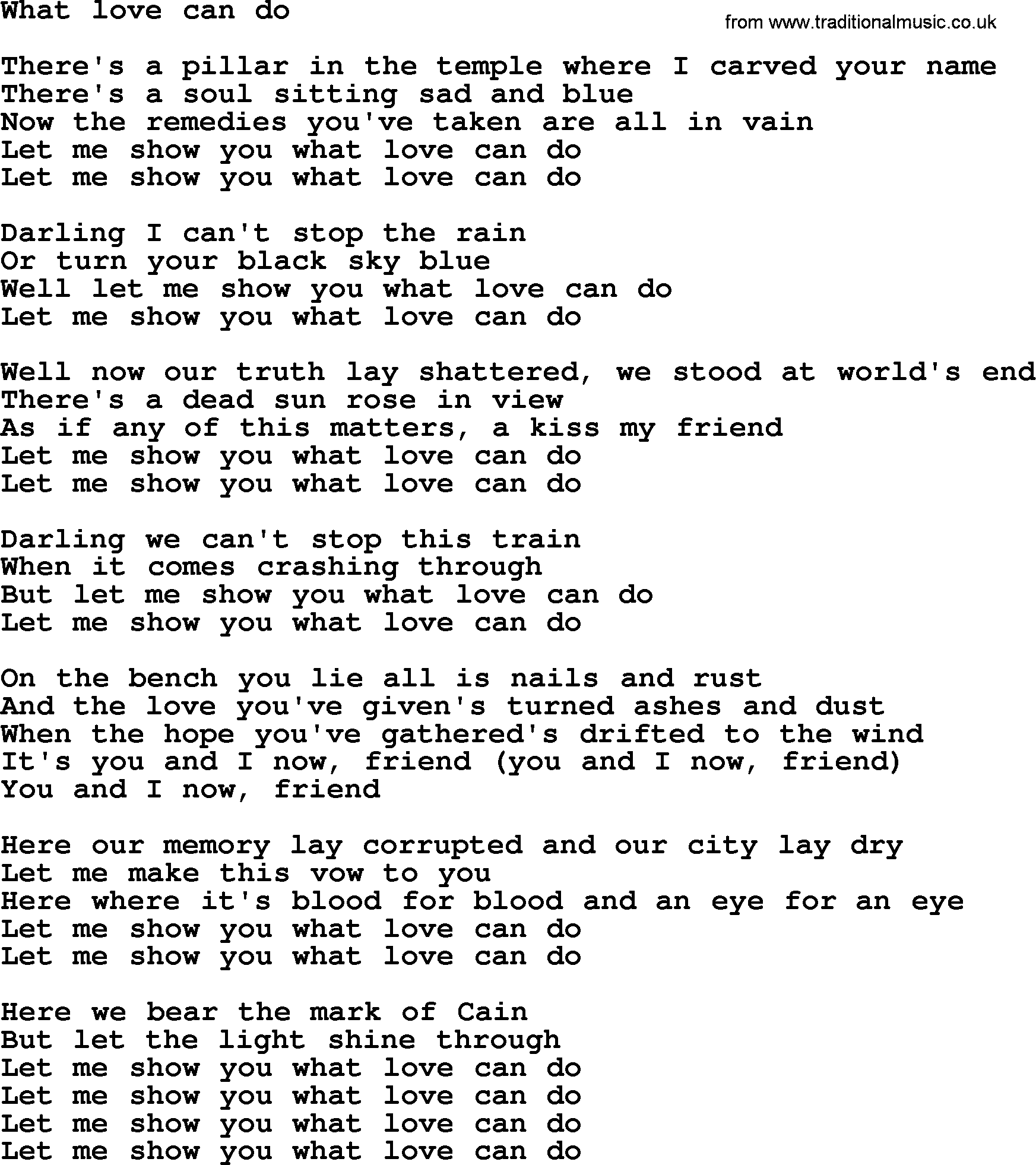 Bruce Springsteen song: What Love Can Do lyrics