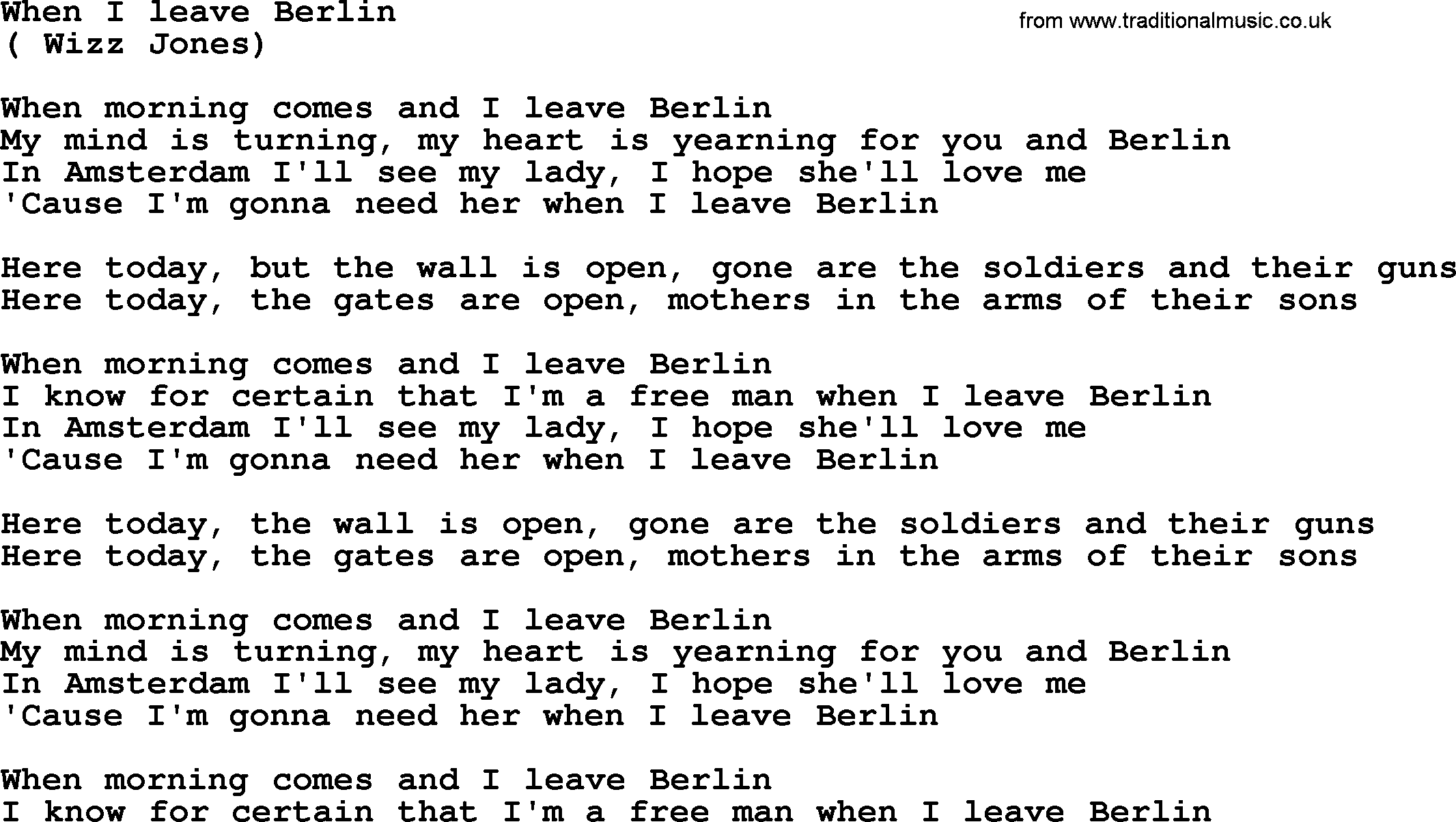 Bruce Springsteen song: When I Leave Berlin lyrics