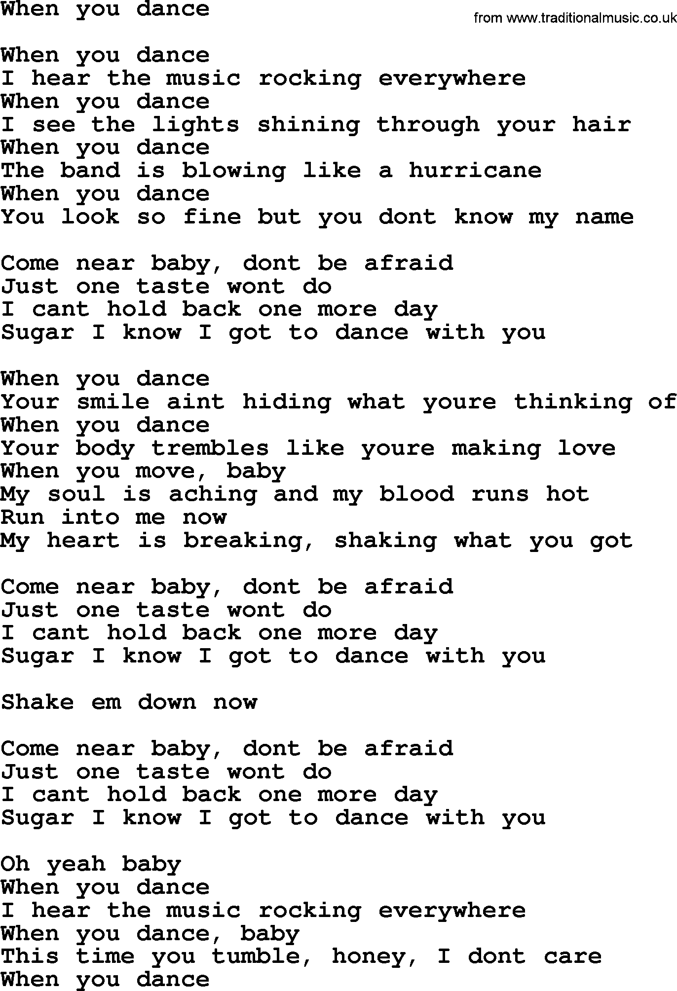 Bruce Springsteen song: When You Dance lyrics