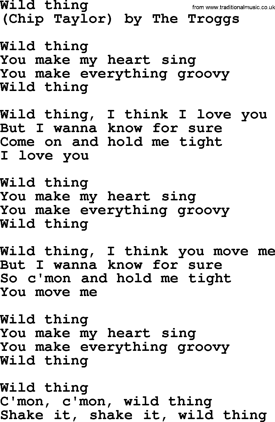 Bruce Springsteen song: Wild Thing lyrics