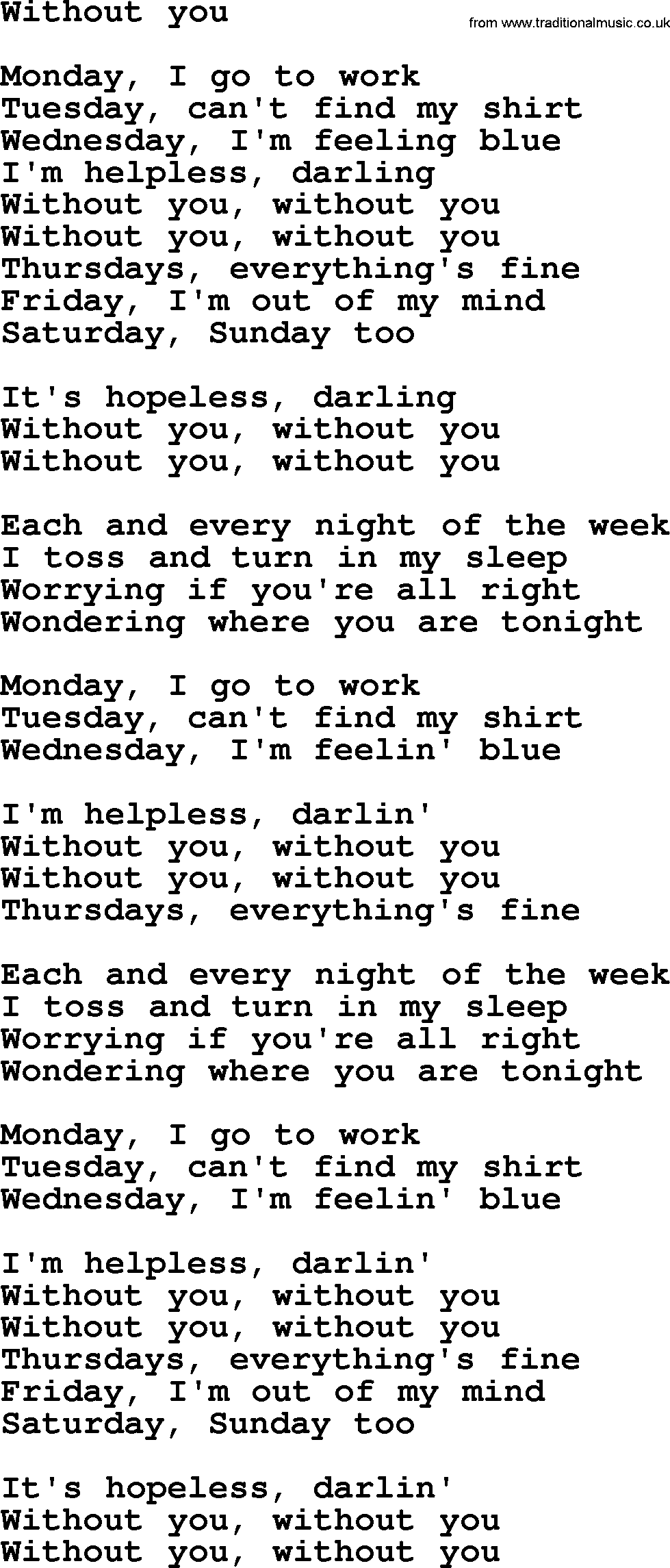 Bruce Springsteen song: Without You lyrics