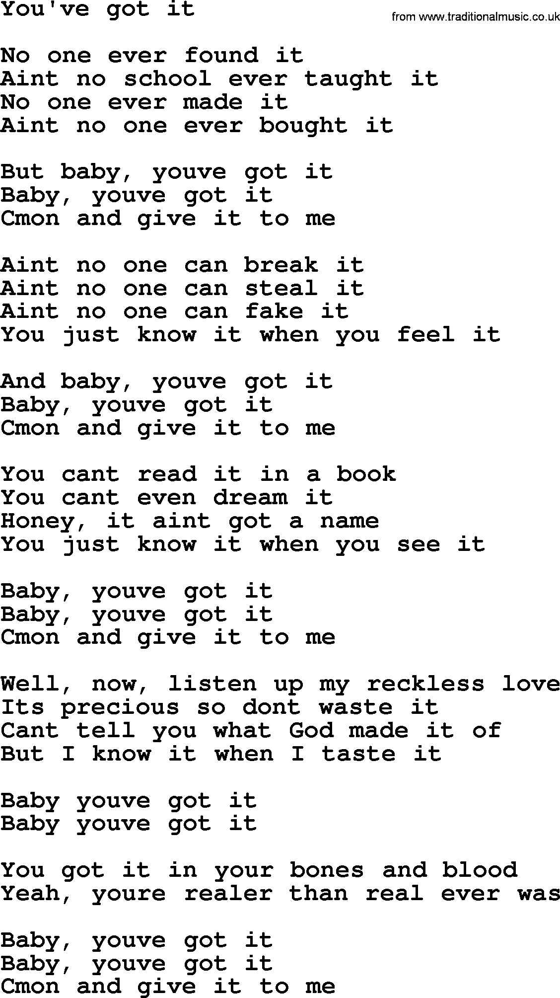 Bruce Springsteen song: You've Got It lyrics