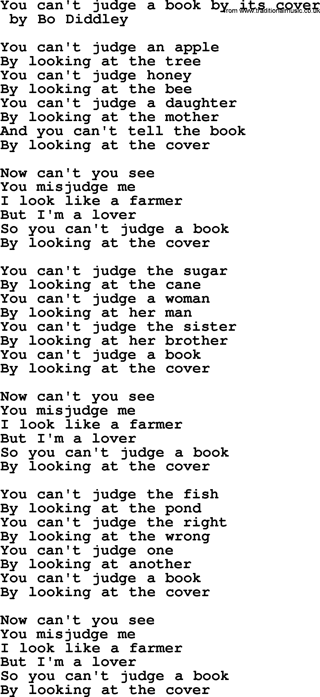 Bruce Springsteen song: You Can't Judge A Book By Its Cover lyrics