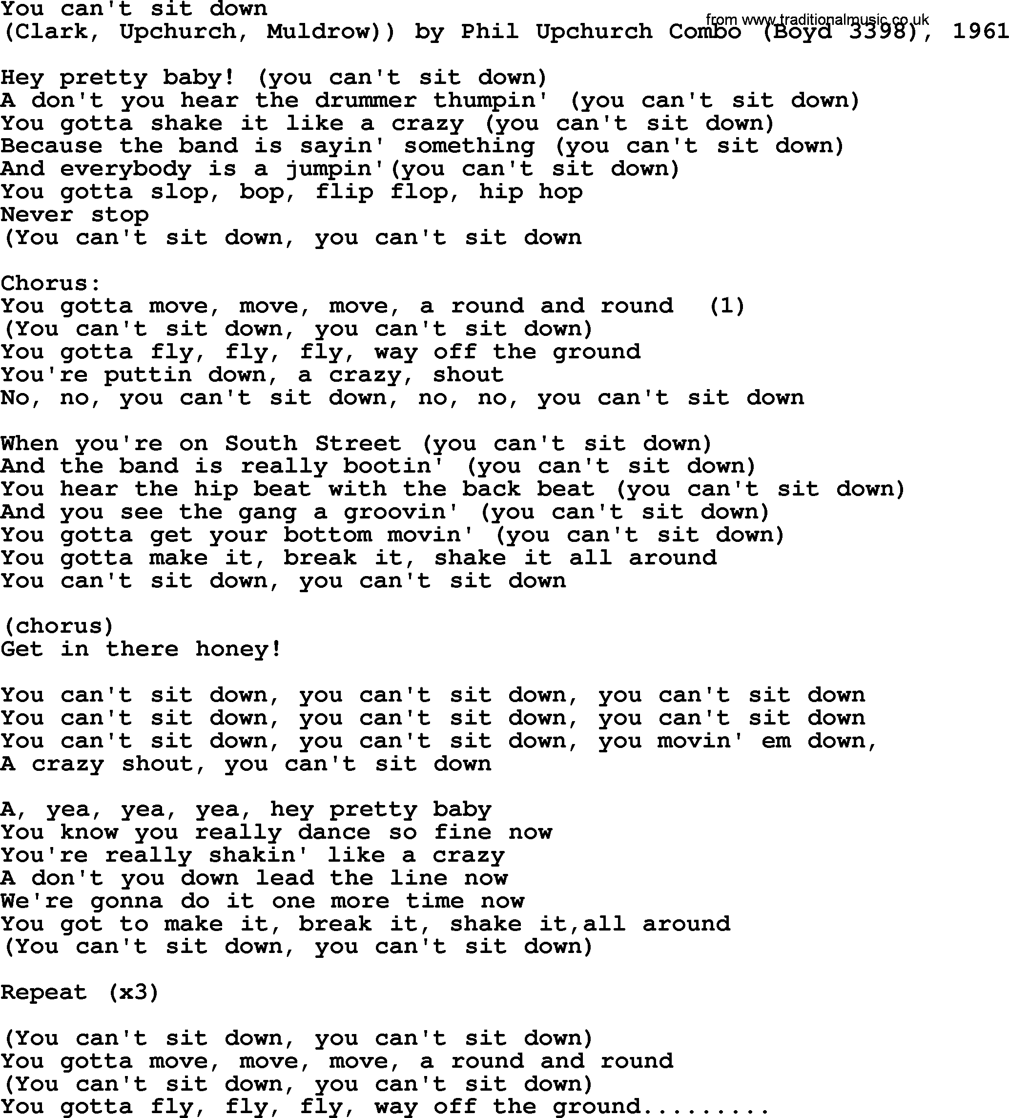 Bruce Springsteen song: You Can't Sit Down lyrics