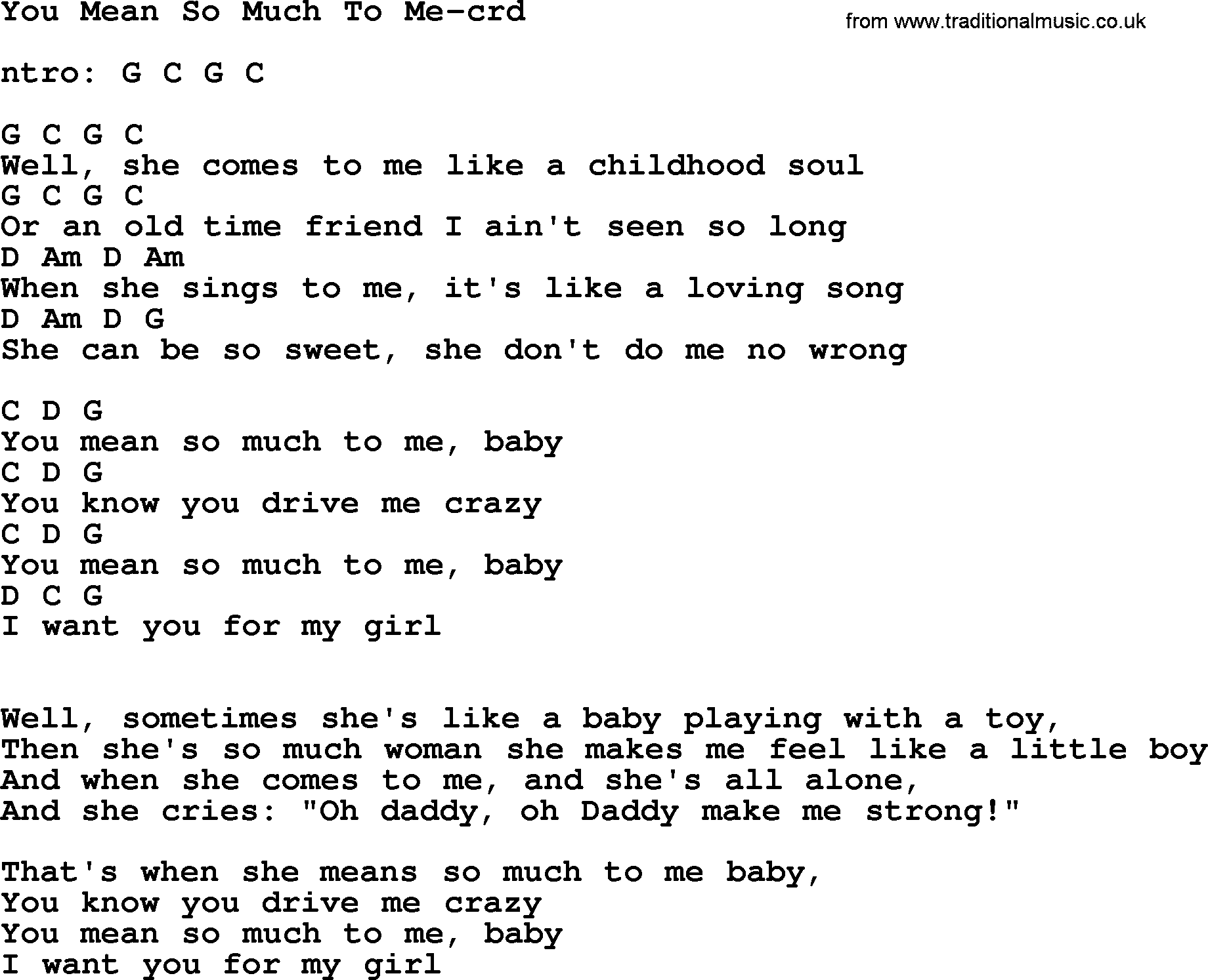 Bruce Springsteen song: You Mean So Much To Me, lyrics and chords
