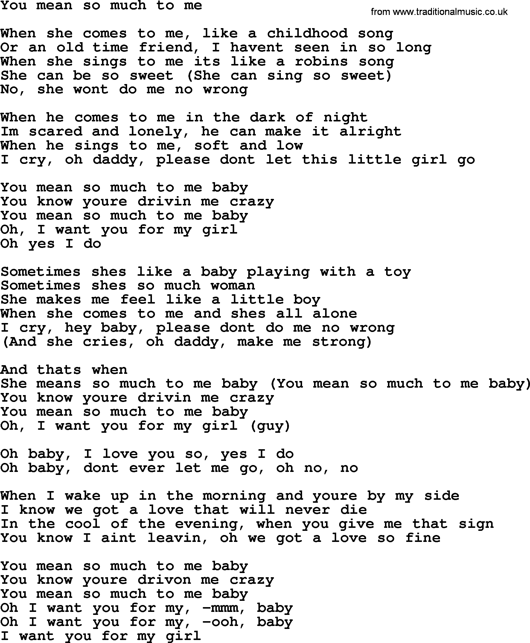 Bruce Springsteen song: You Mean So Much To Me lyrics