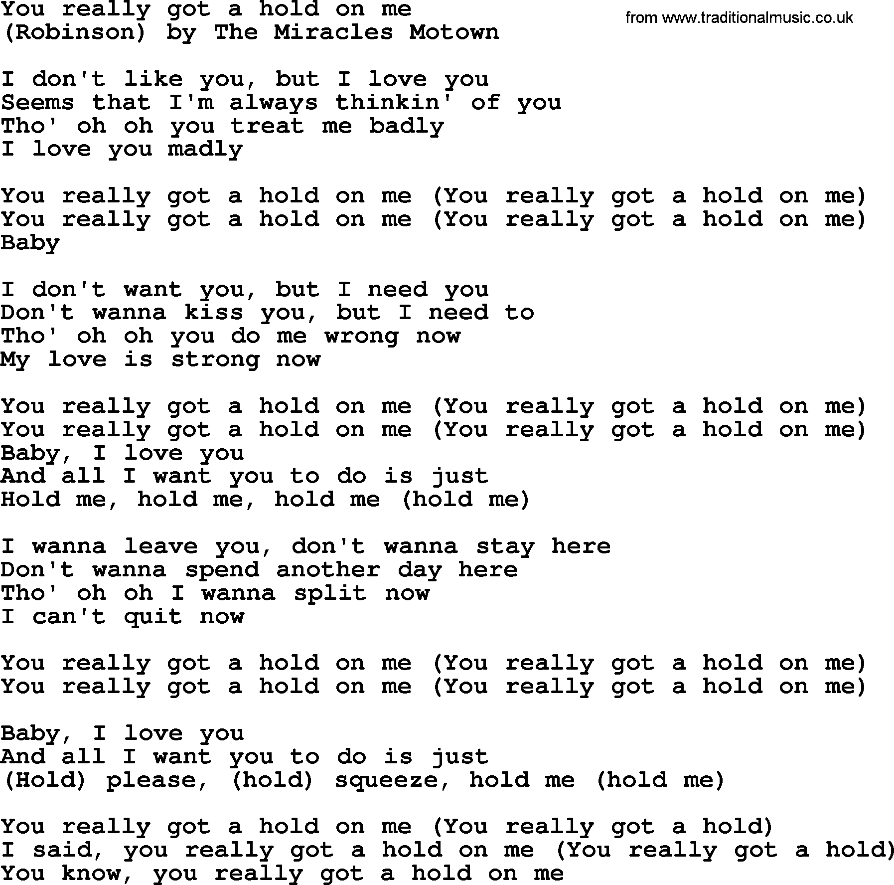 Bruce Springsteen song: You Really Got A Hold On Me lyrics