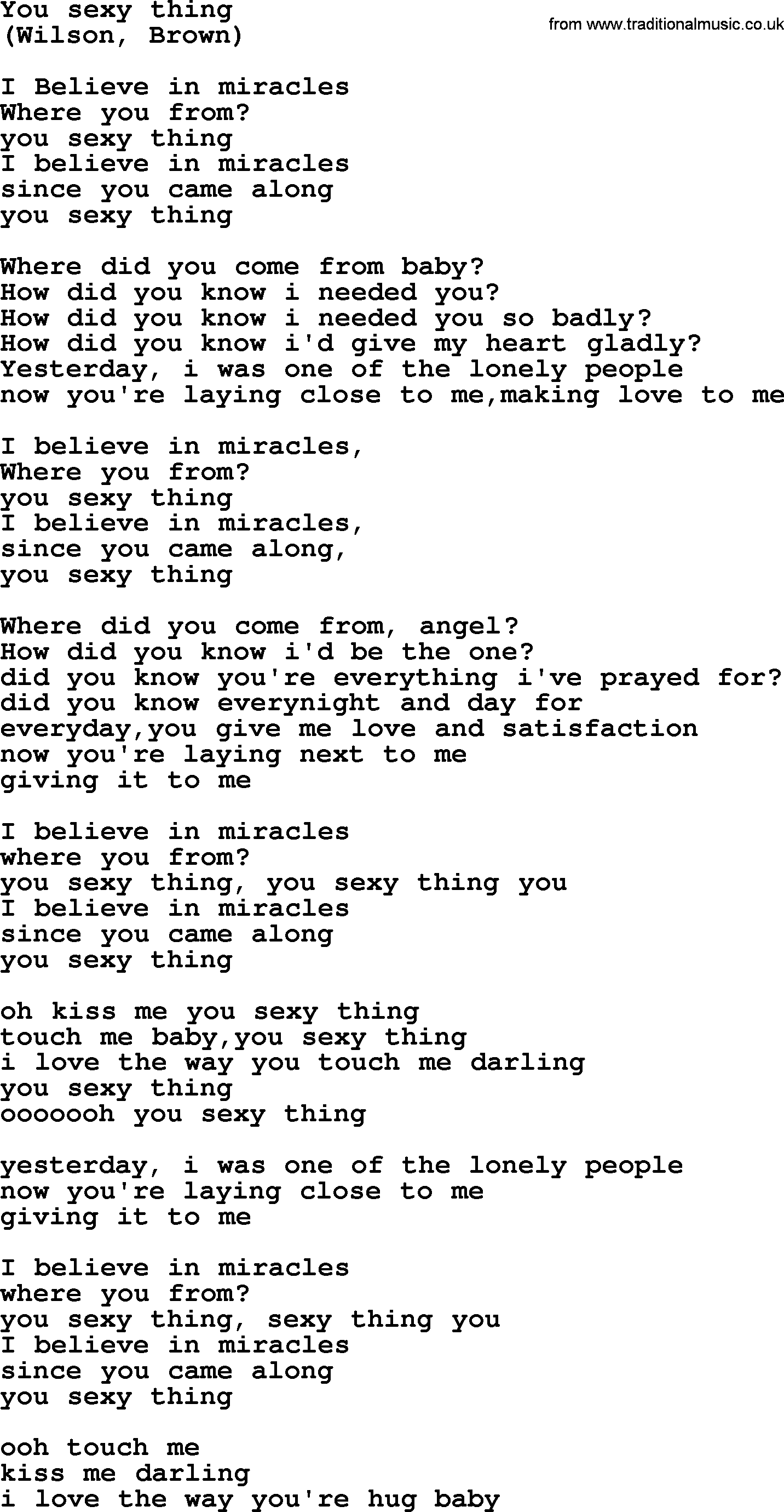 Bruce Springsteen song: You Sexy Thing lyrics