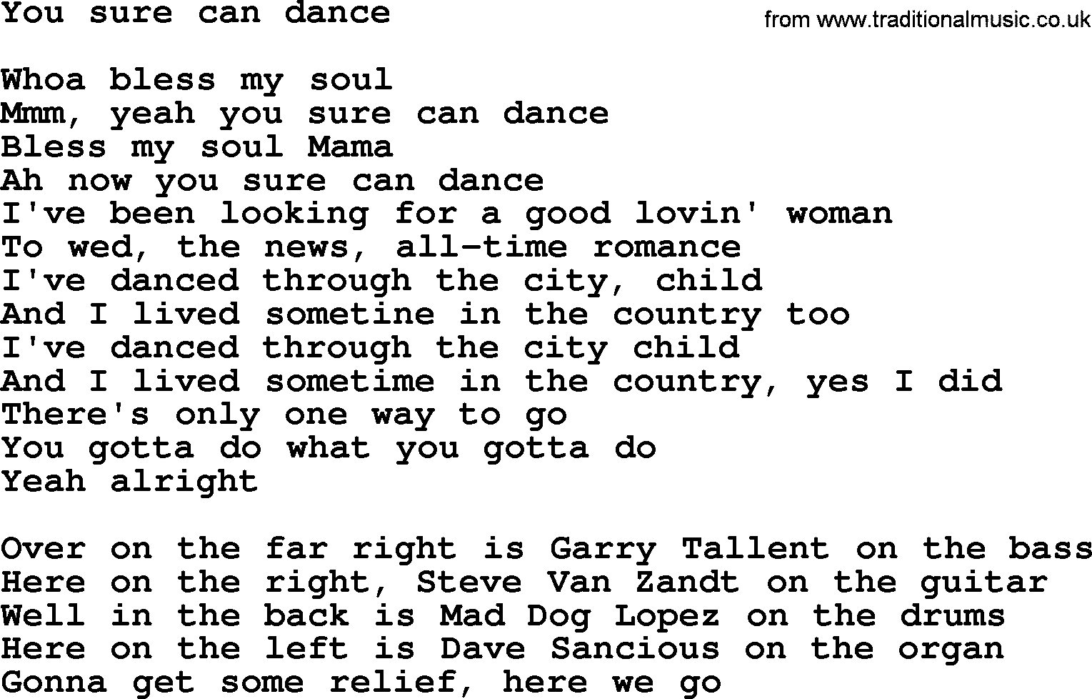 Bruce Springsteen song: You Sure Can Dance lyrics