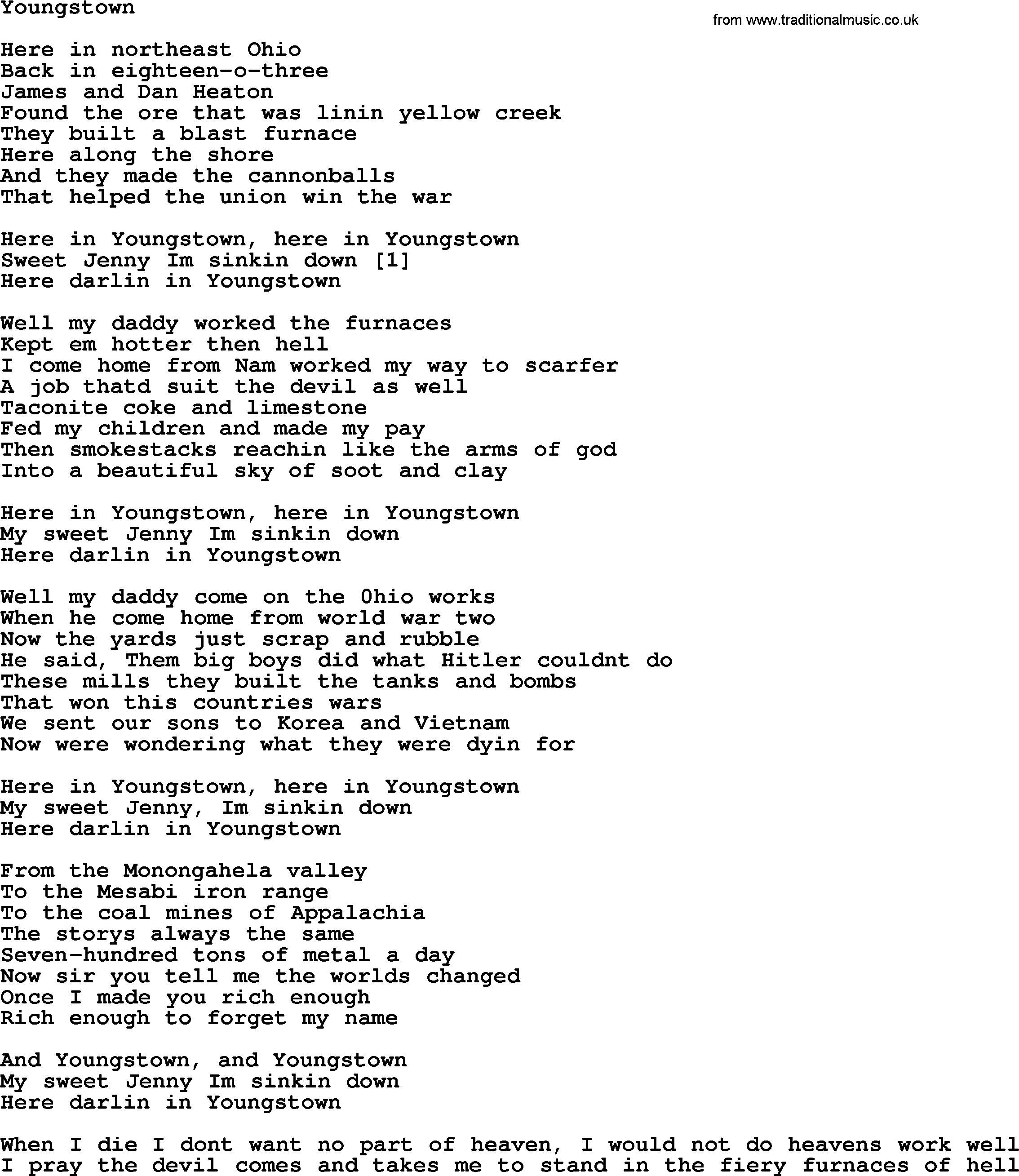 Bruce Springsteen song: Youngstown lyrics