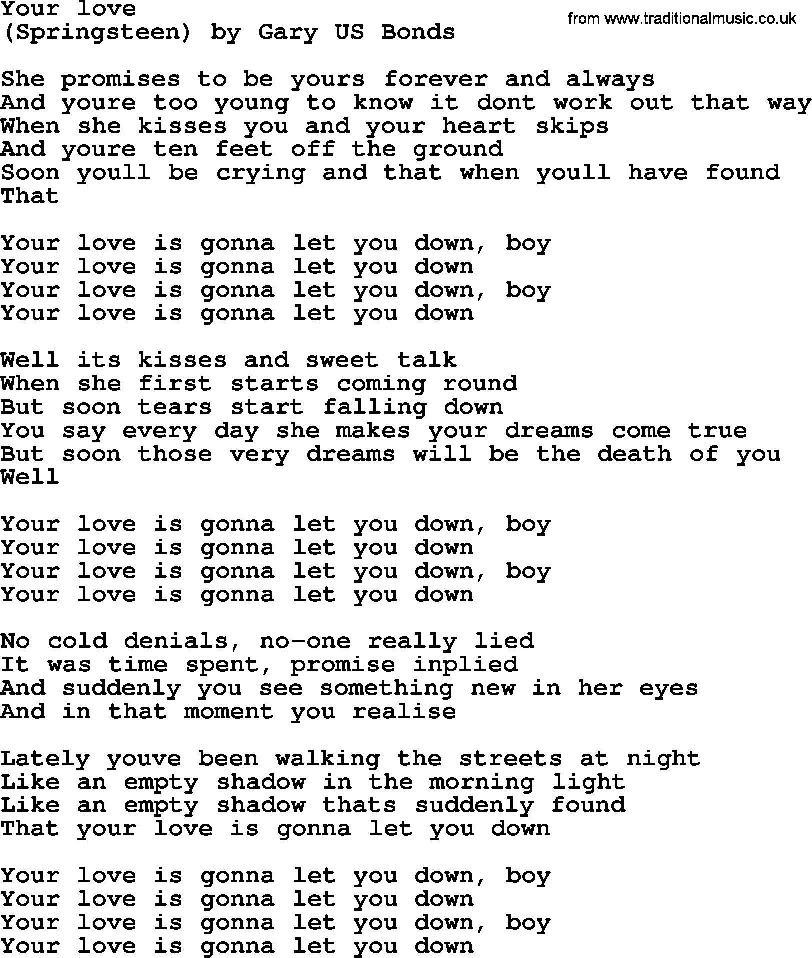 Bruce Springsteen song: Your Love lyrics