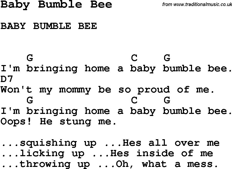 Summer-Camp Song, Baby Bumble Bee, with lyrics and chords for Ukulele, Guitar Banjo etc.