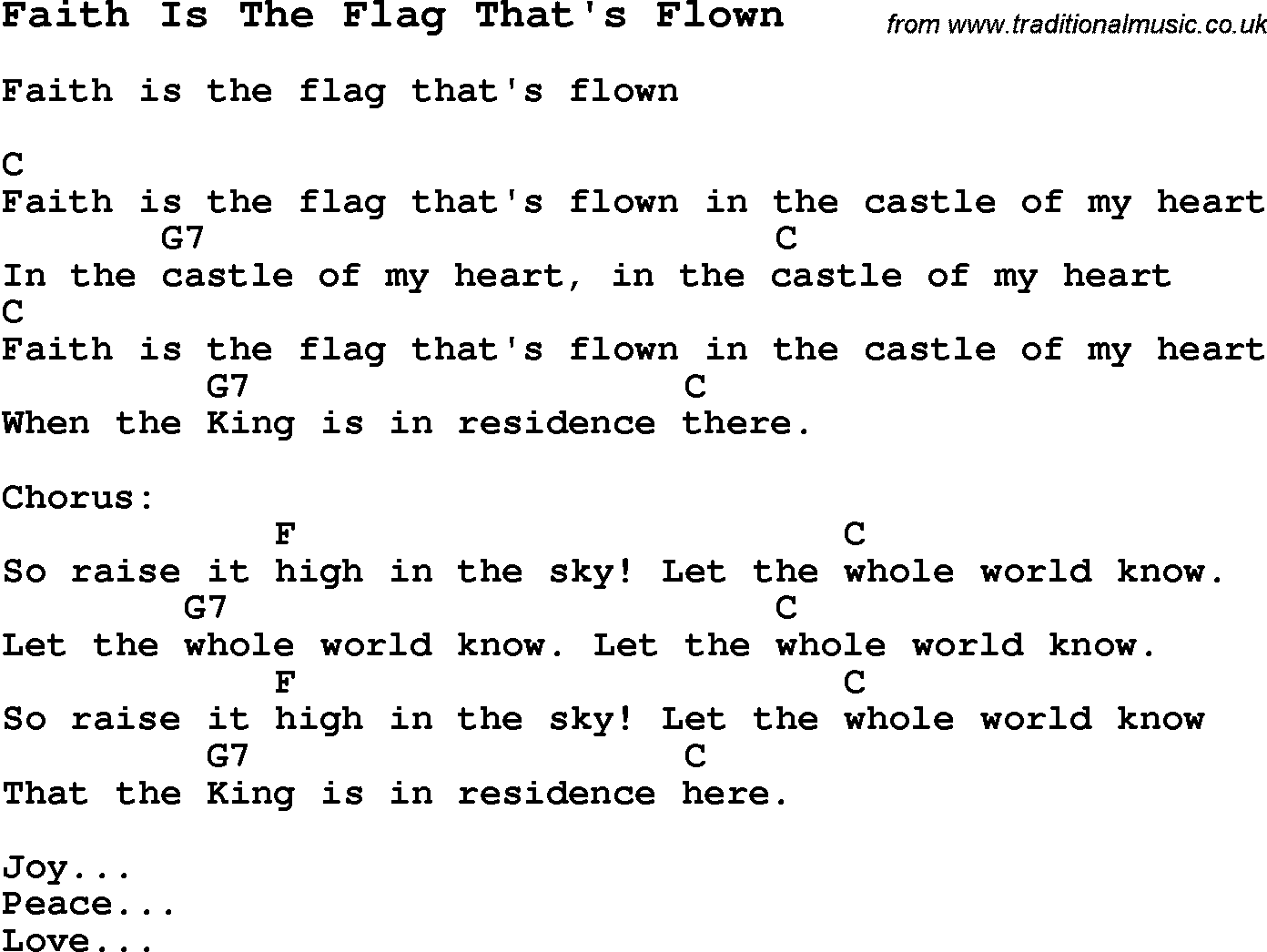 Summer-Camp Song, Faith Is The Flag That's Flown, with lyrics and chords for Ukulele, Guitar Banjo etc.
