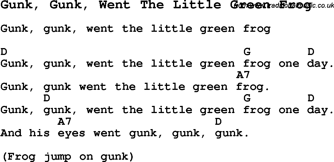 Summer-Camp Song, Gunk, Gunk, Went The Little Green Frog, with lyrics and chords for Ukulele, Guitar Banjo etc.