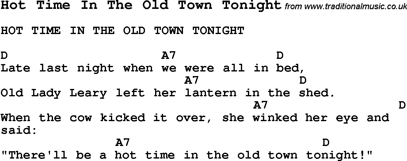 Summer-Camp Song, Hot Time In The Old Town Tonight, with lyrics and chords for Ukulele, Guitar Banjo etc.