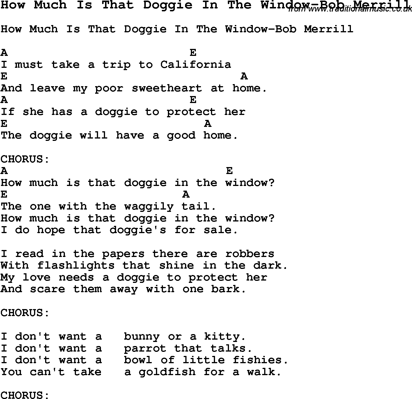 Summer-Camp Song, How Much Is That Doggie In The Window-Bob Merrill, with lyrics and chords for Ukulele, Guitar Banjo etc.