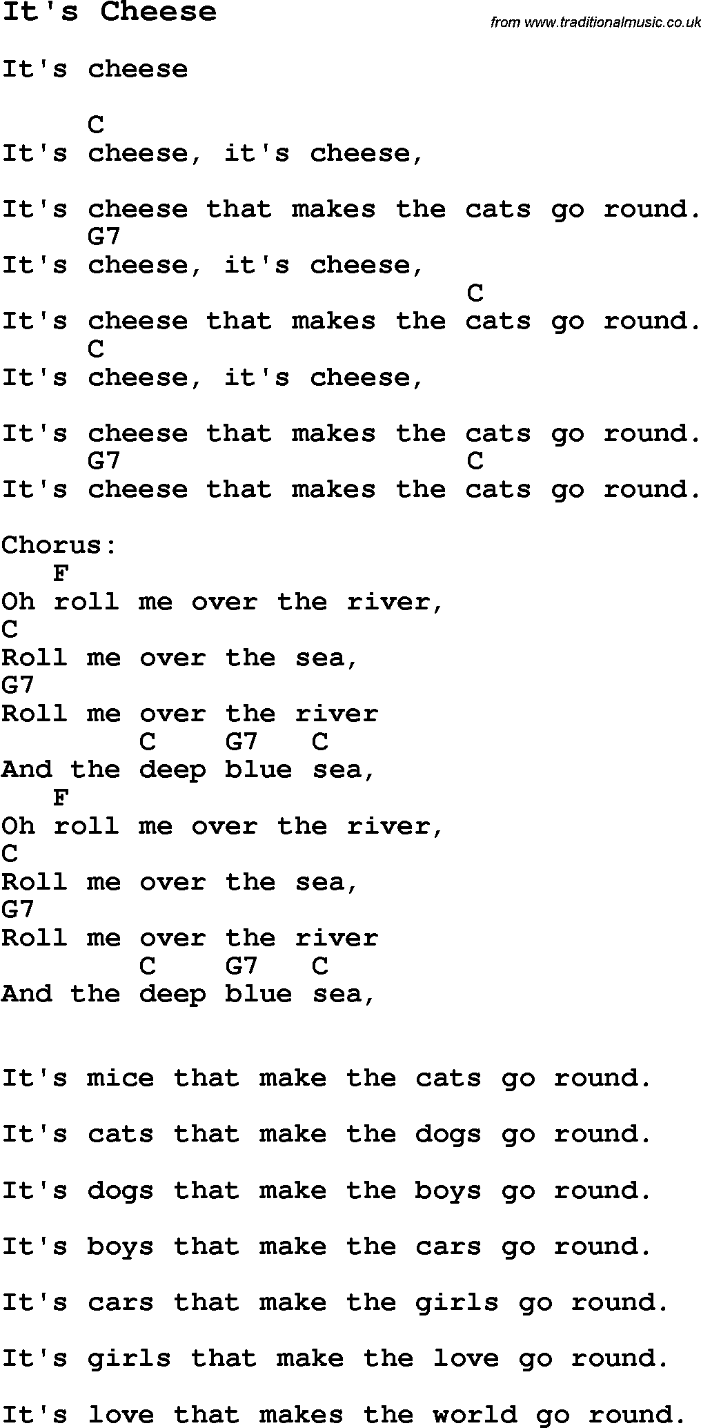 Summer-Camp Song, It's Cheese, with lyrics and chords for Ukulele, Guitar Banjo etc.