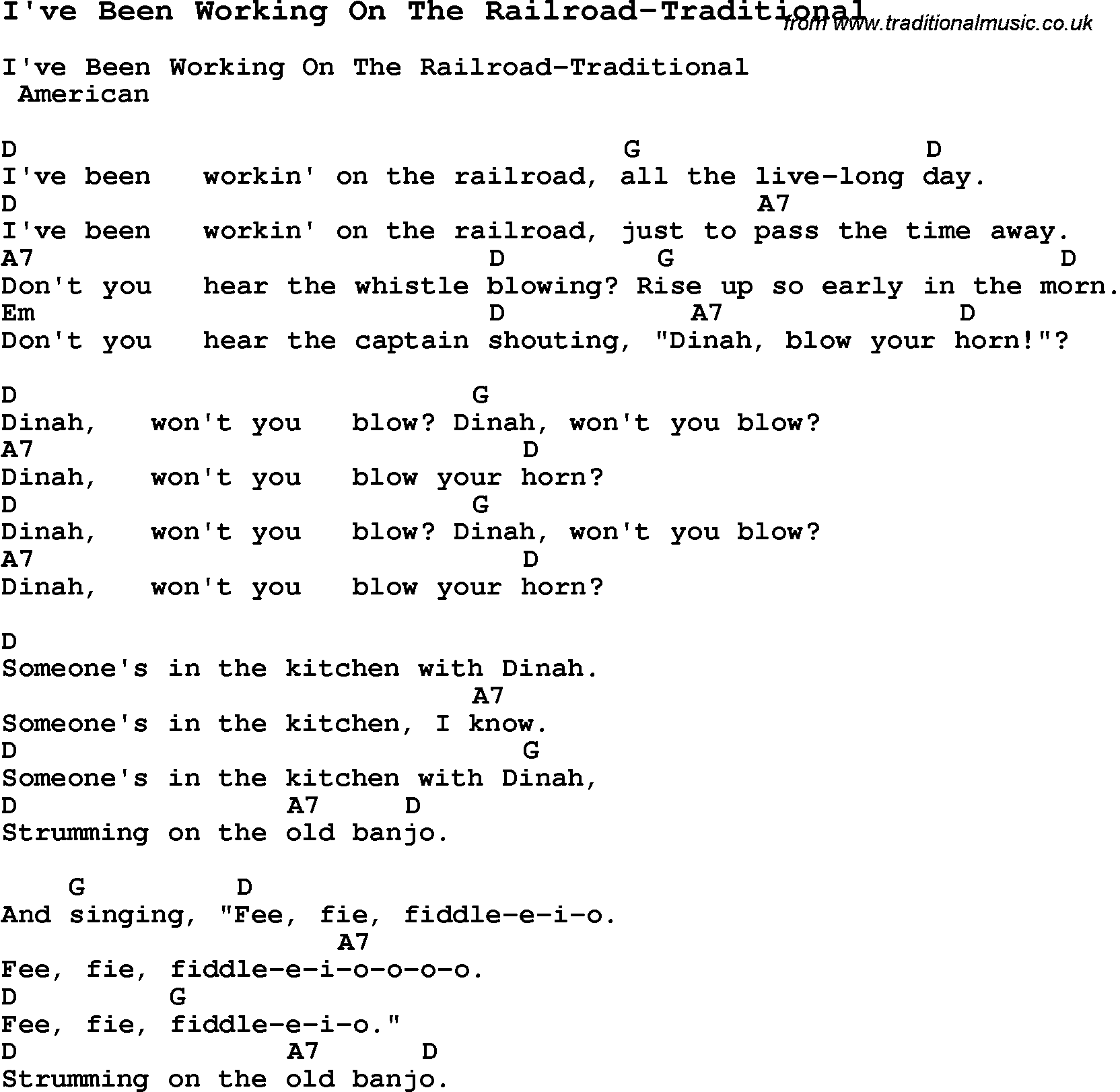 Summer-Camp Song, I've Been Working On The Railroad-Traditional, with lyrics and chords for Ukulele, Guitar Banjo etc.