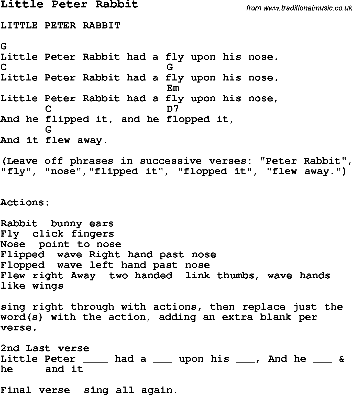 Summer-Camp Song, Little Peter Rabbit, with lyrics and chords for Ukulele, Guitar Banjo etc.