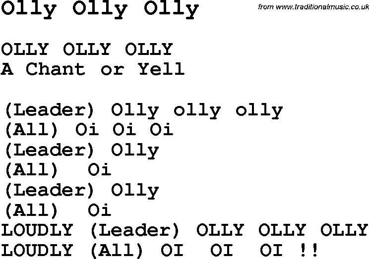 Summer-Camp Song, Olly Olly Olly, with lyrics and chords for Ukulele, Guitar Banjo etc.