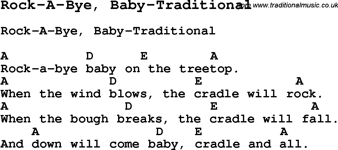 Summer-Camp Song, Rock-A-Bye, Baby-Traditional, with lyrics and chords for Ukulele, Guitar Banjo etc.