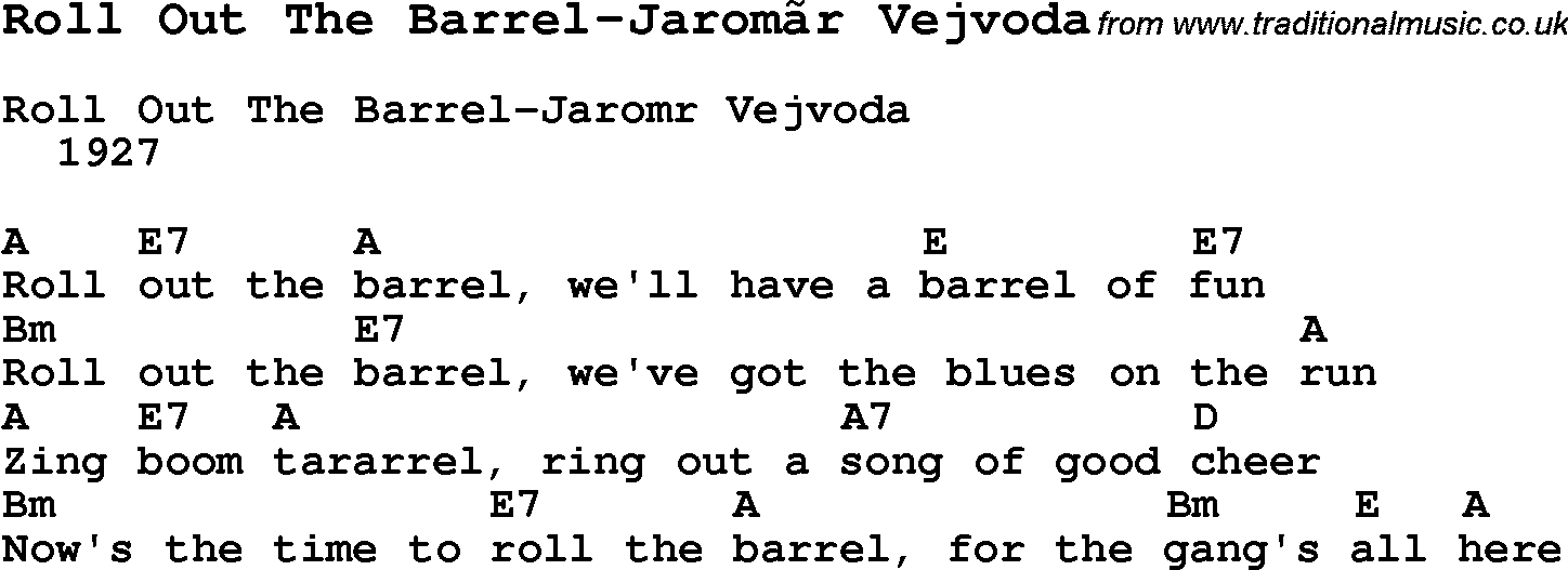 Summer-Camp Song, Roll Out The Barrel-Jaromã­r Vejvoda, with lyrics and chords for Ukulele, Guitar Banjo etc.