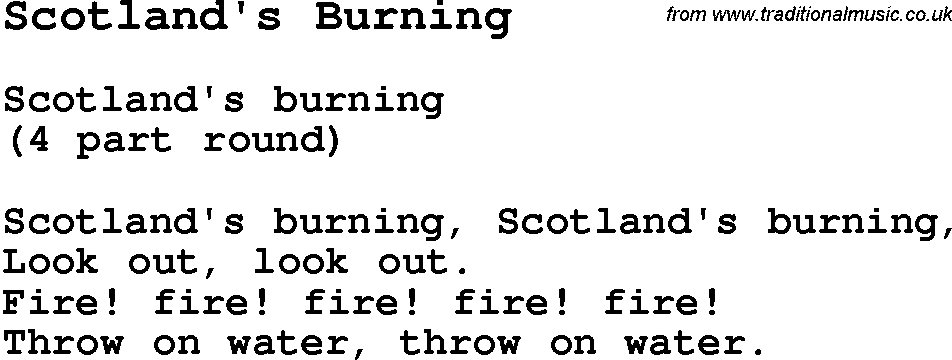 Summer-Camp Song, Scotland's Burning, with lyrics and chords for Ukulele, Guitar Banjo etc.