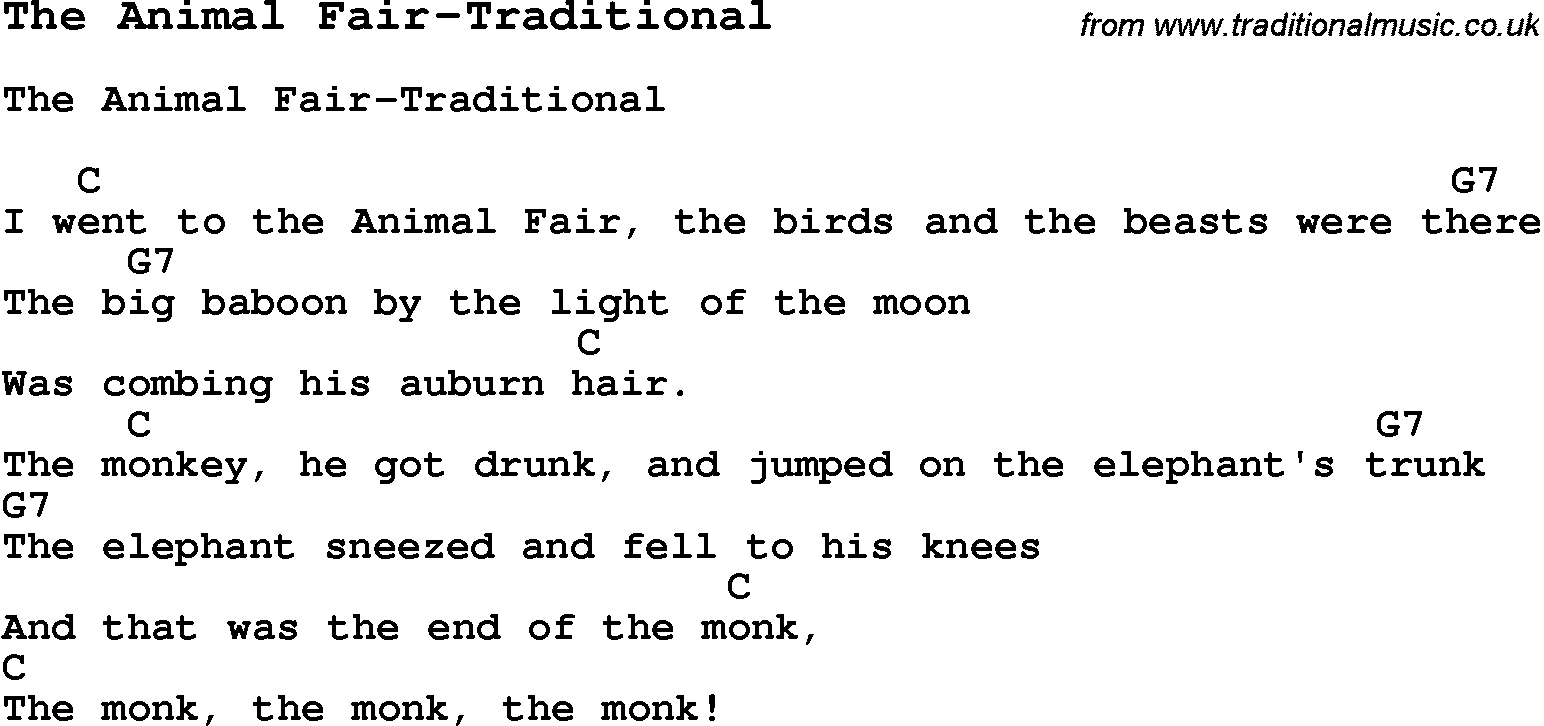 Summer-Camp Song, The Animal Fair-Traditional, with lyrics and chords for Ukulele, Guitar Banjo etc.