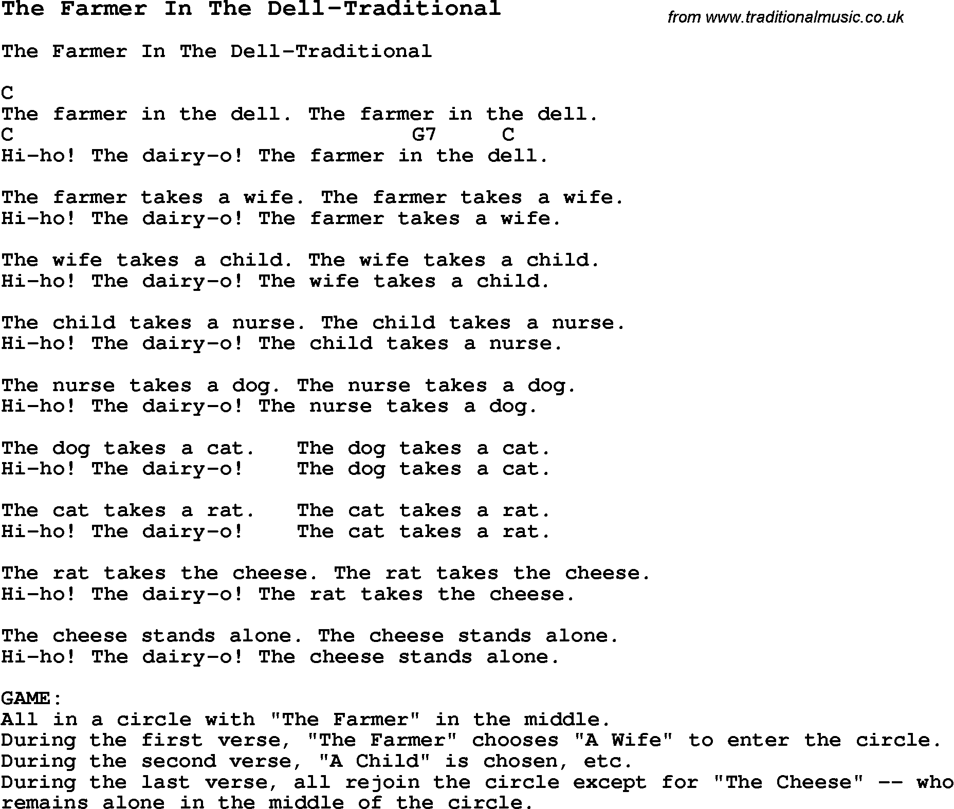 Summer-Camp Song, The Farmer In The Dell-Traditional, with lyrics and chords for Ukulele, Guitar Banjo etc.