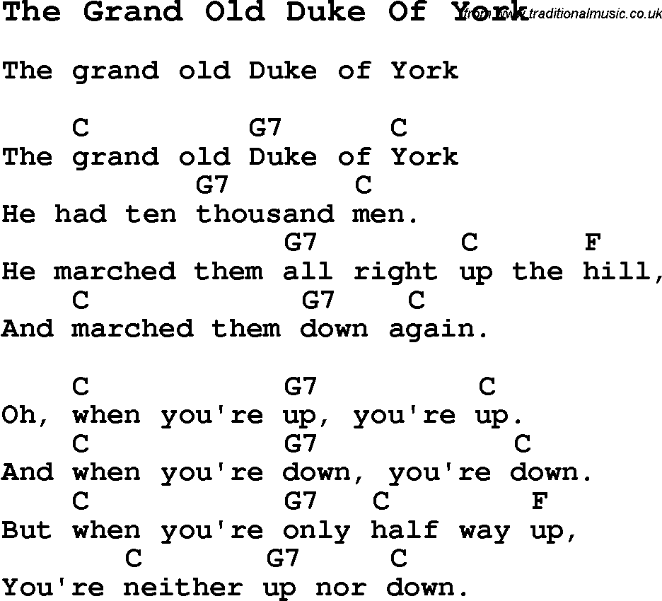 Summer-Camp Song, The Grand Old Duke Of York, with lyrics and chords for Ukulele, Guitar Banjo etc.