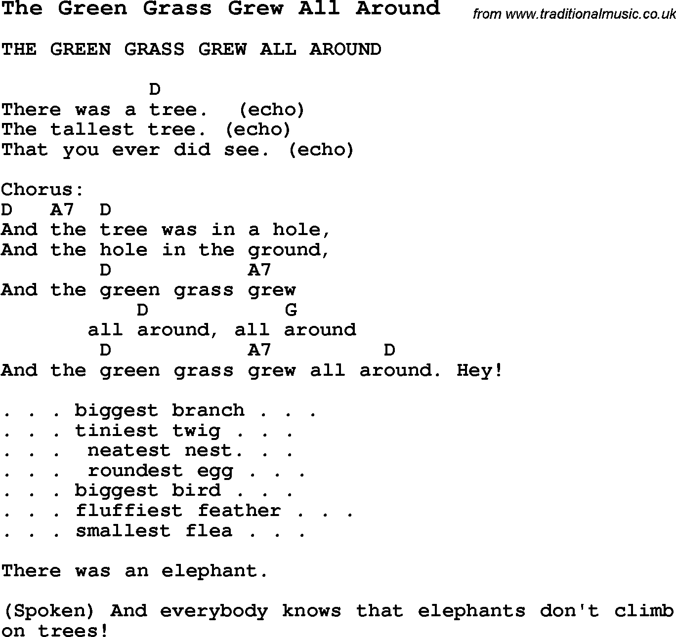Summer-Camp Song, The Green Grass Grew All Around, with lyrics and chords for Ukulele, Guitar Banjo etc.