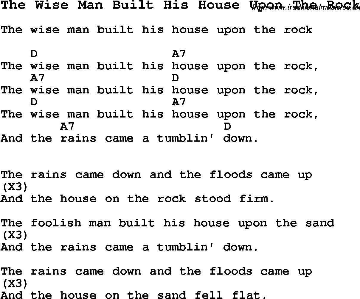 Summer-Camp Song, The Wise Man Built His House Upon The Rock, with lyrics and chords for Ukulele, Guitar Banjo etc.