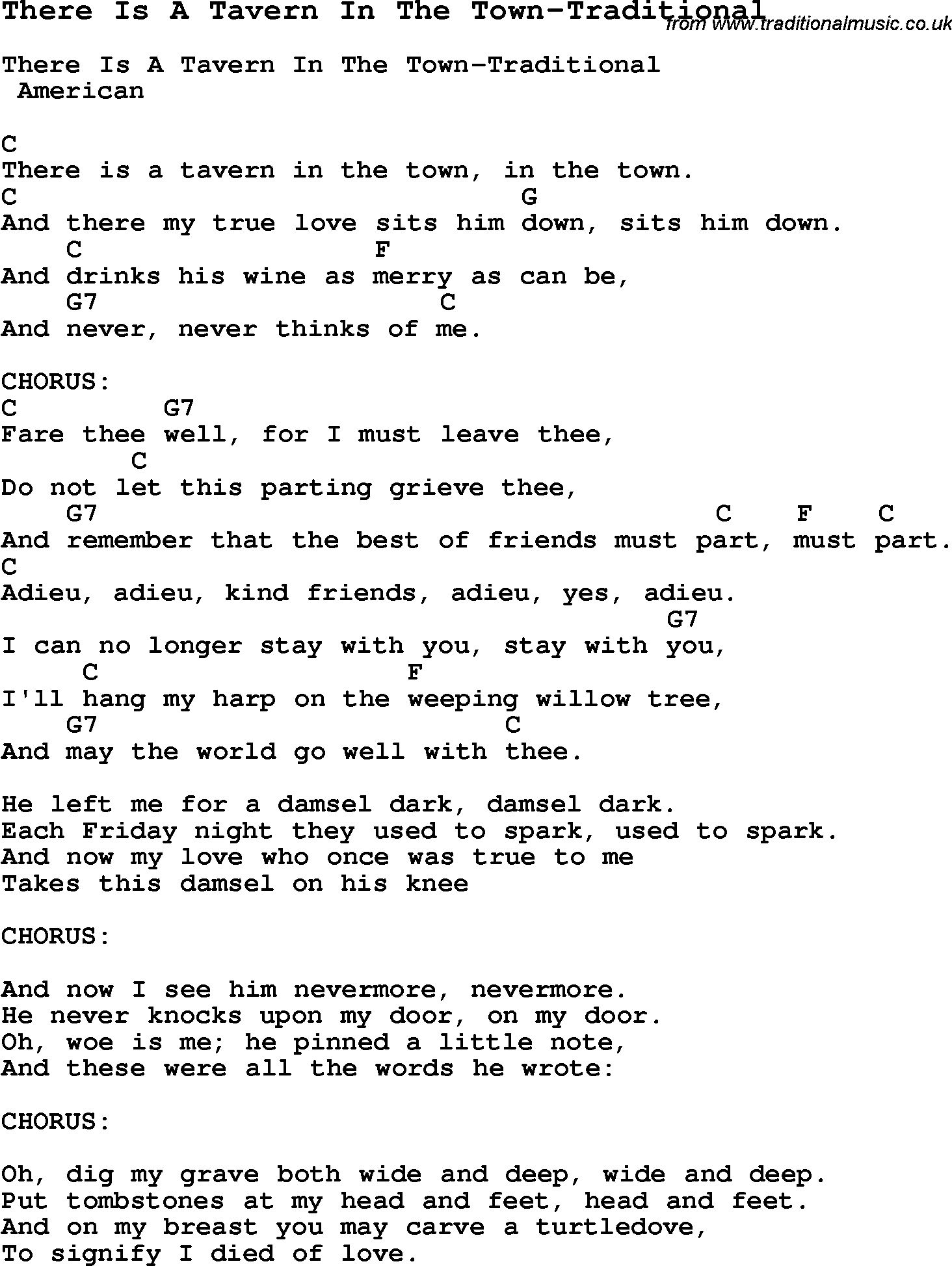 Summer-Camp Song, There Is A Tavern In The Town-Traditional, with lyrics and chords for Ukulele, Guitar Banjo etc.