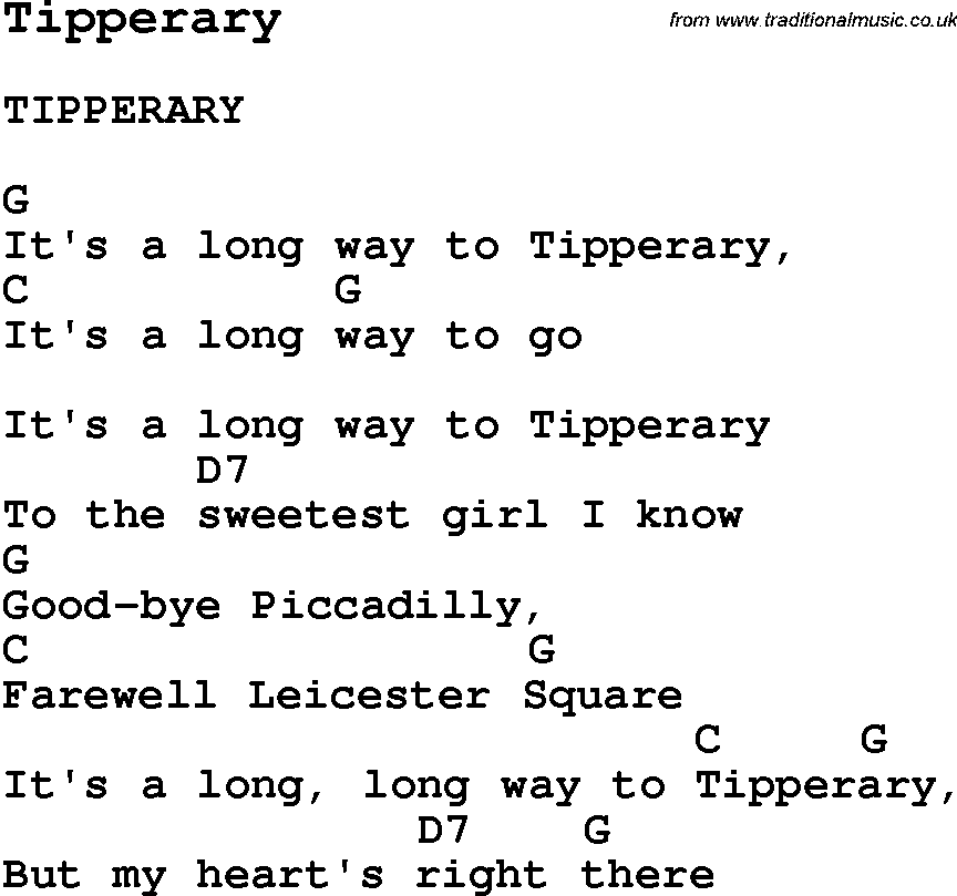 Summer-Camp Song, Tipperary, with lyrics and chords for Ukulele, Guitar Banjo etc.