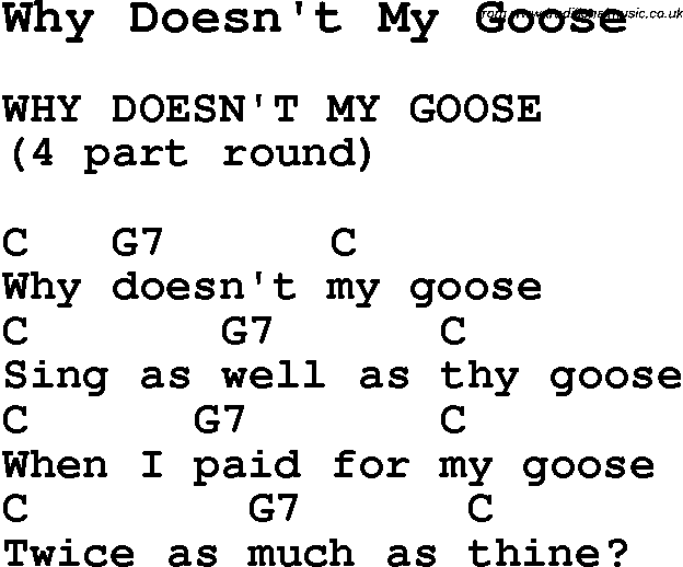 Summer-Camp Song, Why Doesn't My Goose, with lyrics and chords for Ukulele, Guitar Banjo etc.