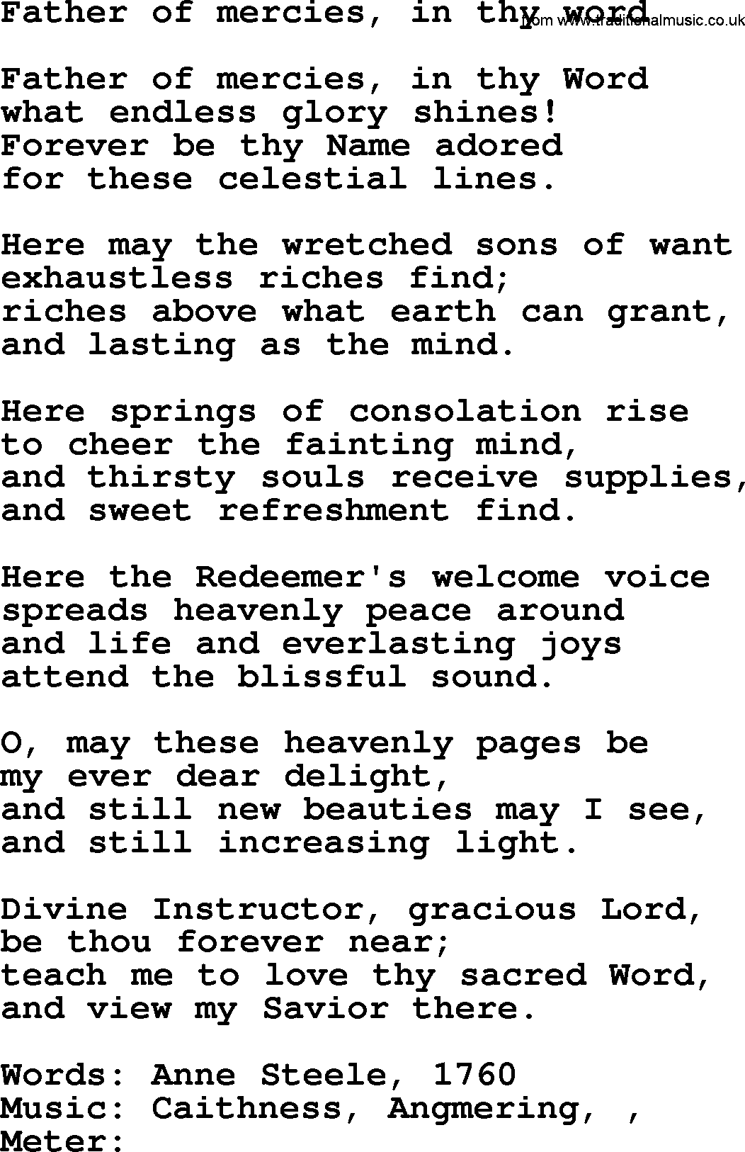 Thanksgiving Hymns and Songs: Father Of Mercies, In Thy Word lyrics with PDF