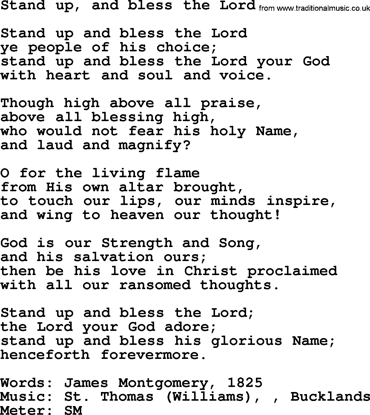 Thanksgiving Hymns and Songs: Stand Up, And Bless The Lord lyrics with PDF