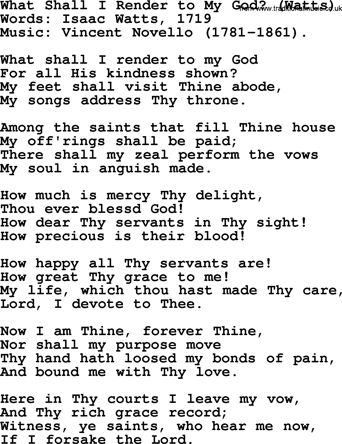Thanksgiving Hymns and Songs: What Shall I Render To My God_ (watts) lyrics with PDF