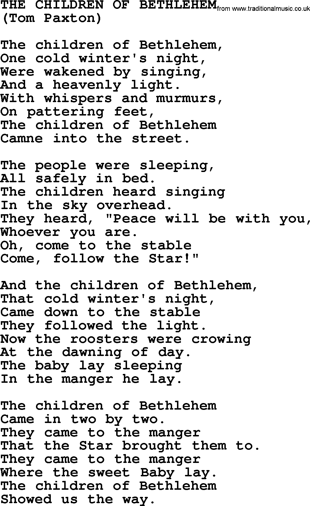 Tom Paxton song: The Children Of Bethlehem, lyrics
