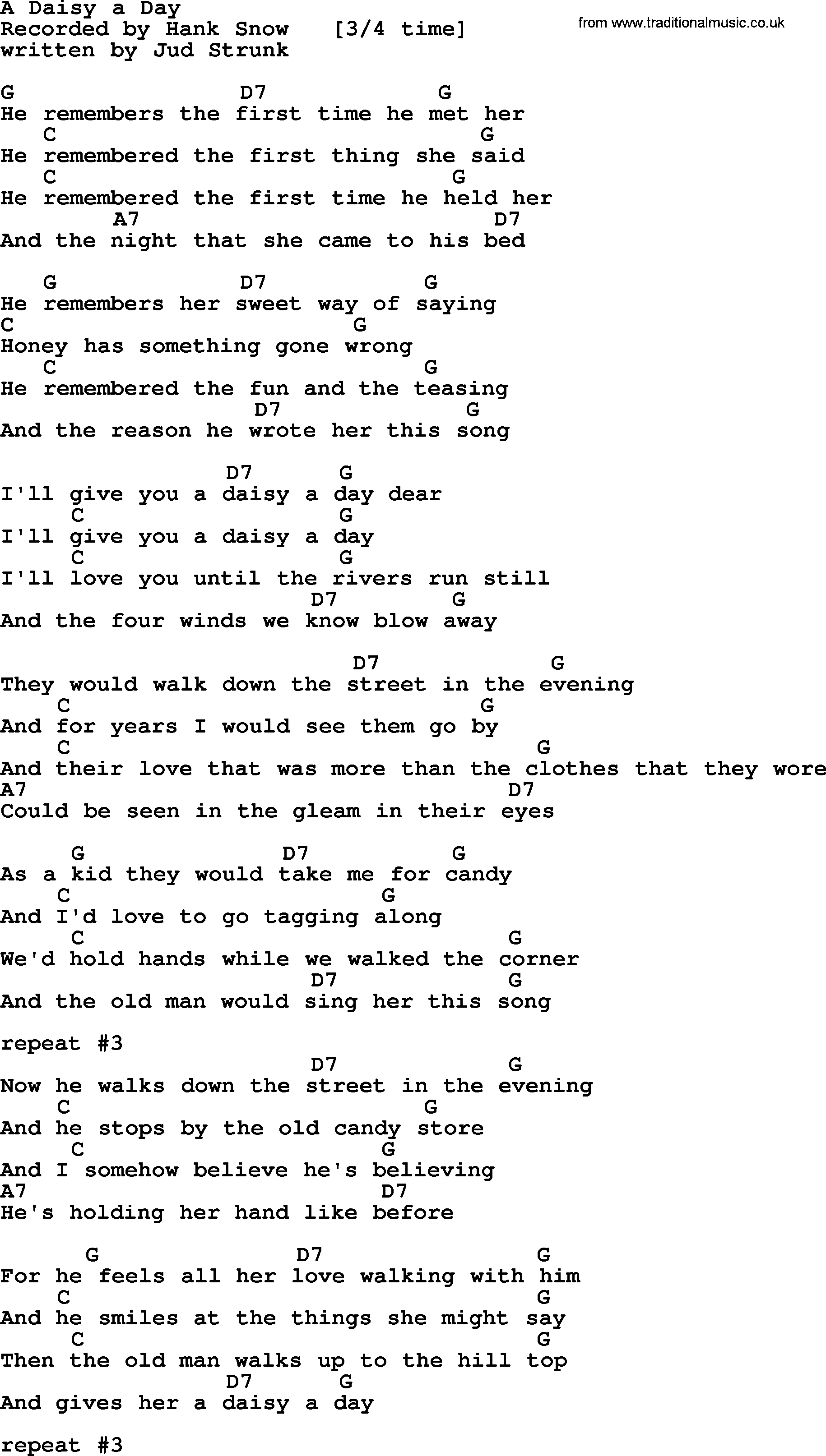 Bluegrass song: A Daisy A Day, lyrics and chords